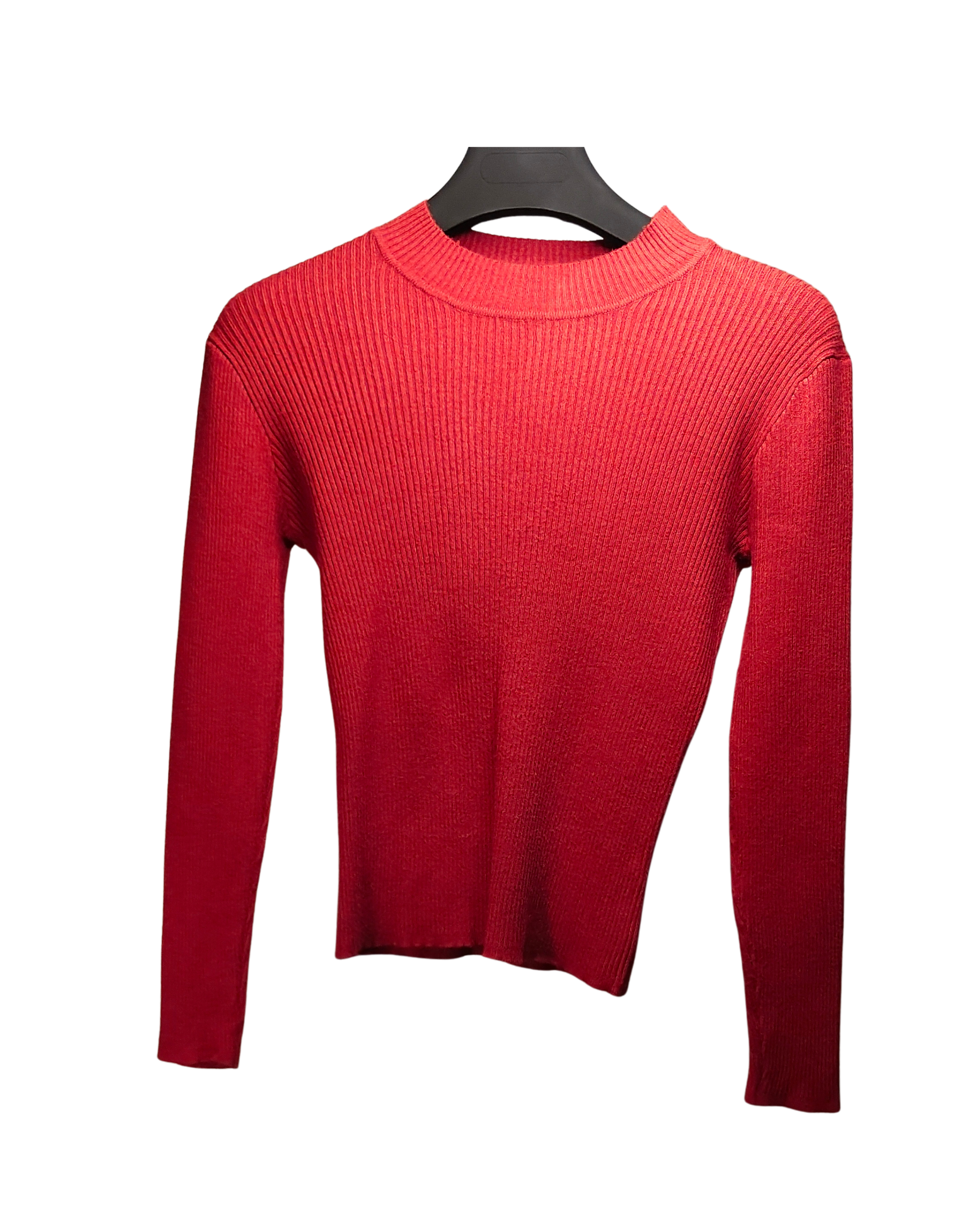 Vibrant Red Ribbed Long-Sleeve Crewneck