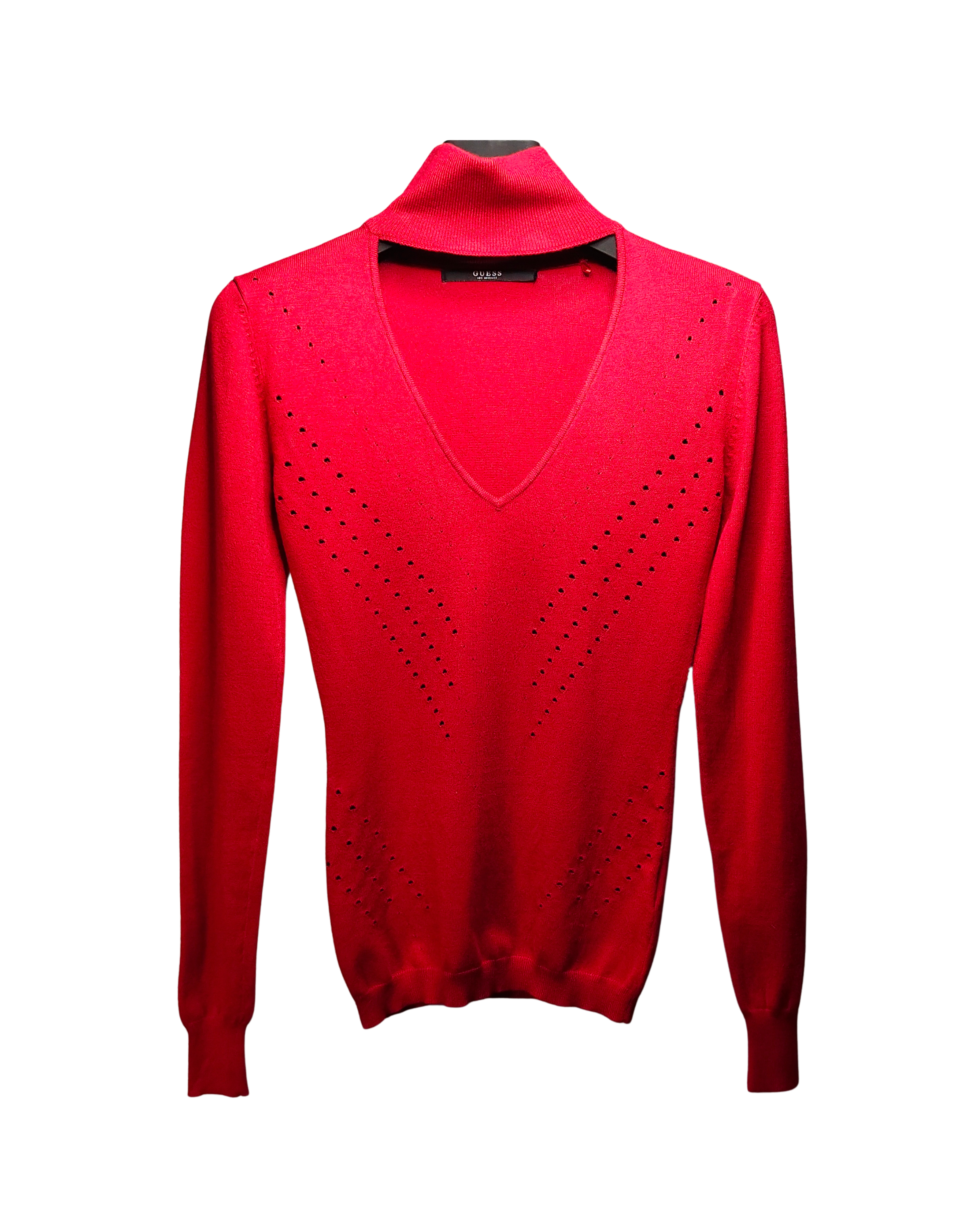 Guess Red Cut-Out Mock Neck Sweater