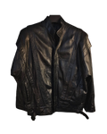 Black Genuine Leather Stand Collar Jacket