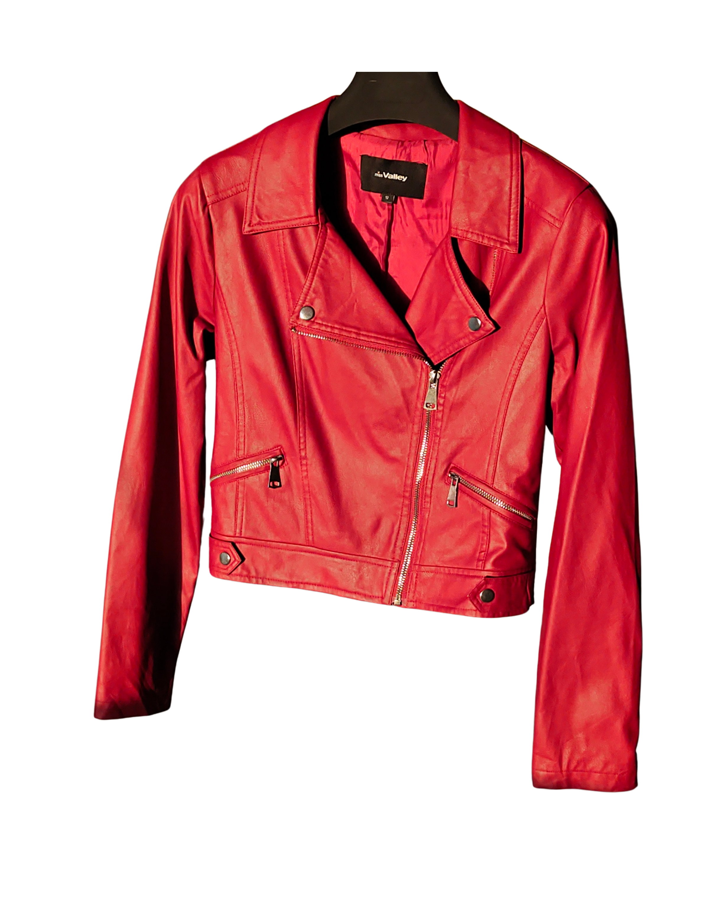 Miss Valley Bold Crimson Red Cropped Biker Jacket