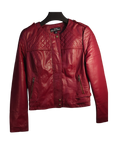 Red Genuine Leather Quilted Jacket