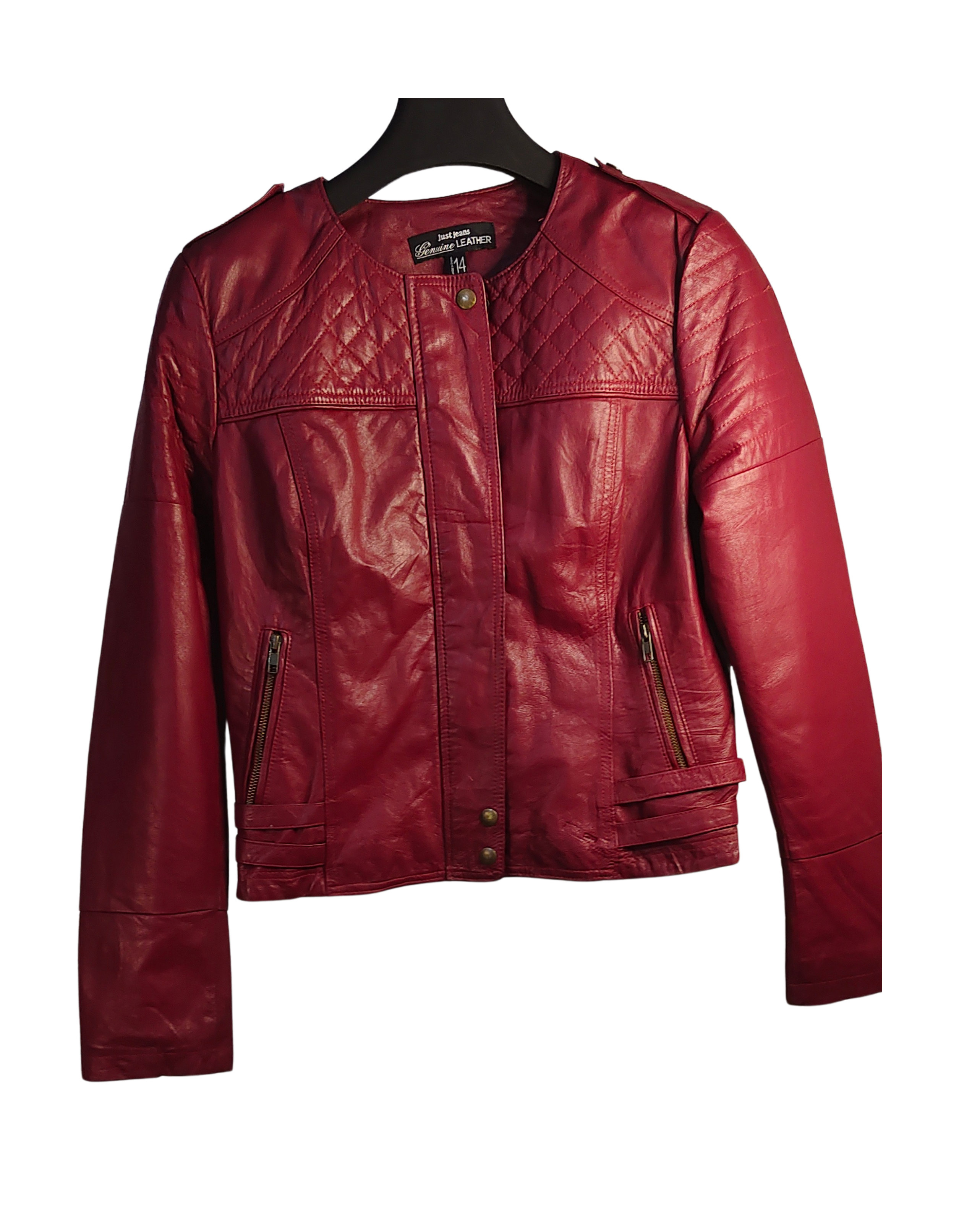 Red Genuine Leather Quilted Jacket
