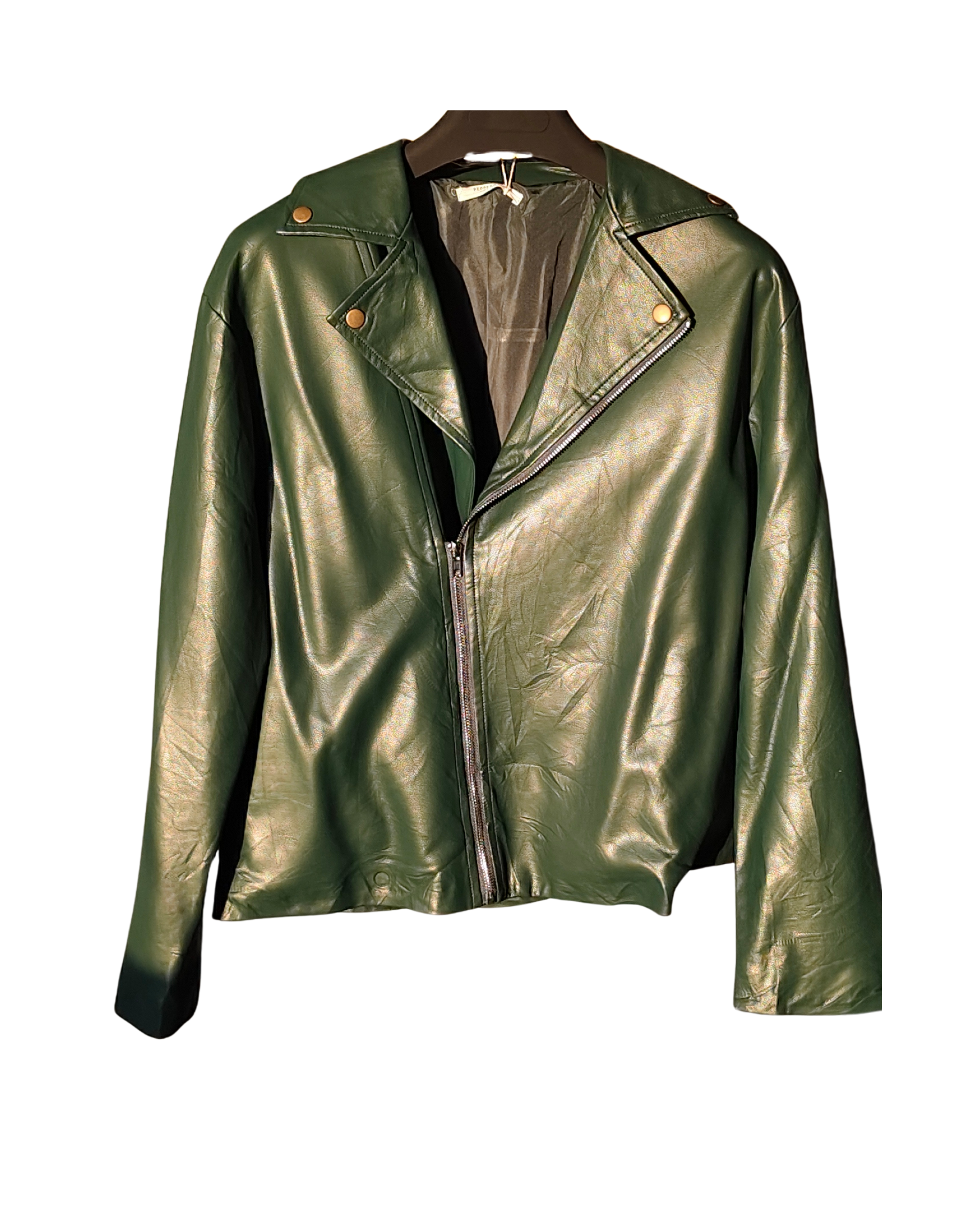 Forest Green Faux-Leather Moto