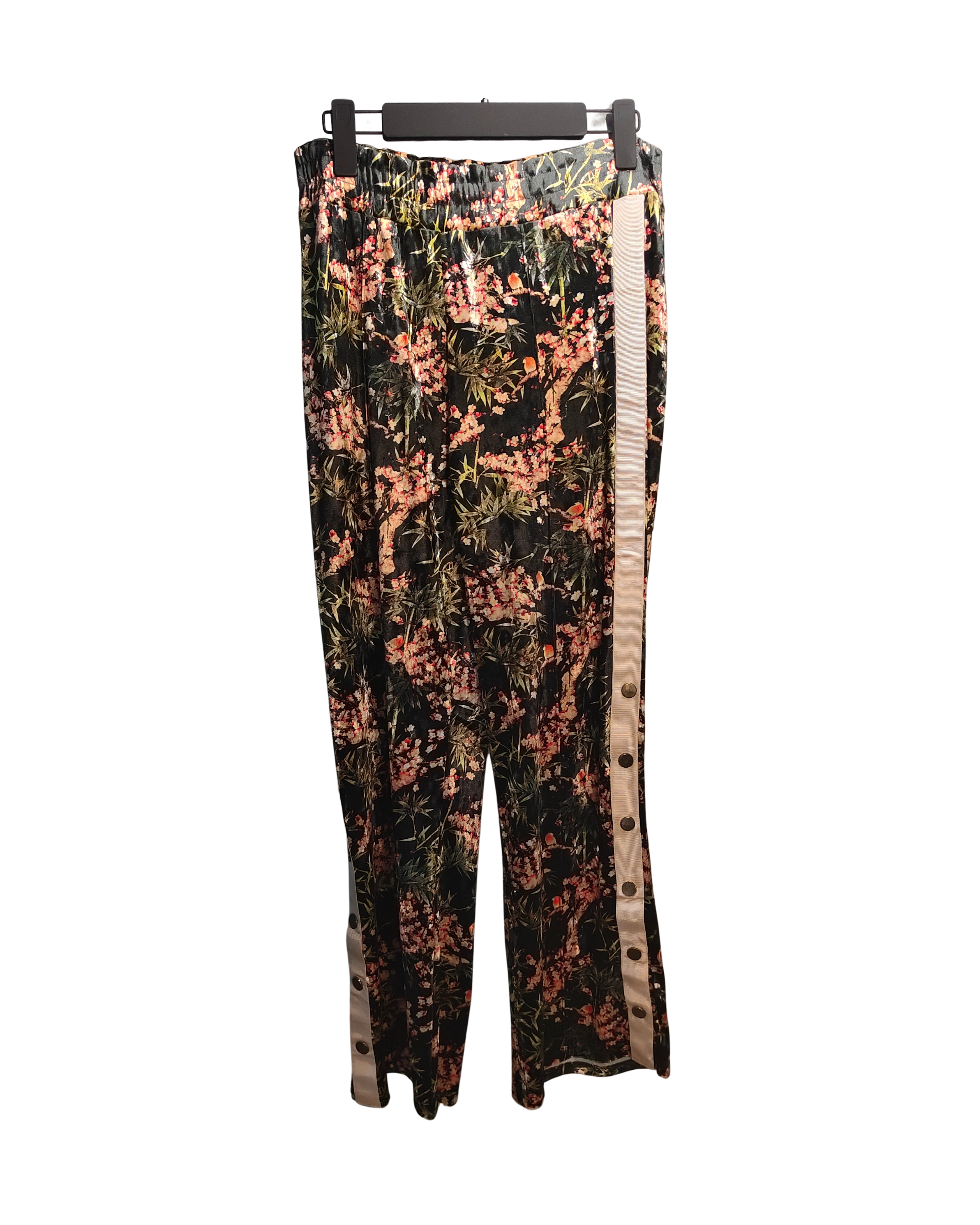 Floral Velvet Wide-Leg Track Pants