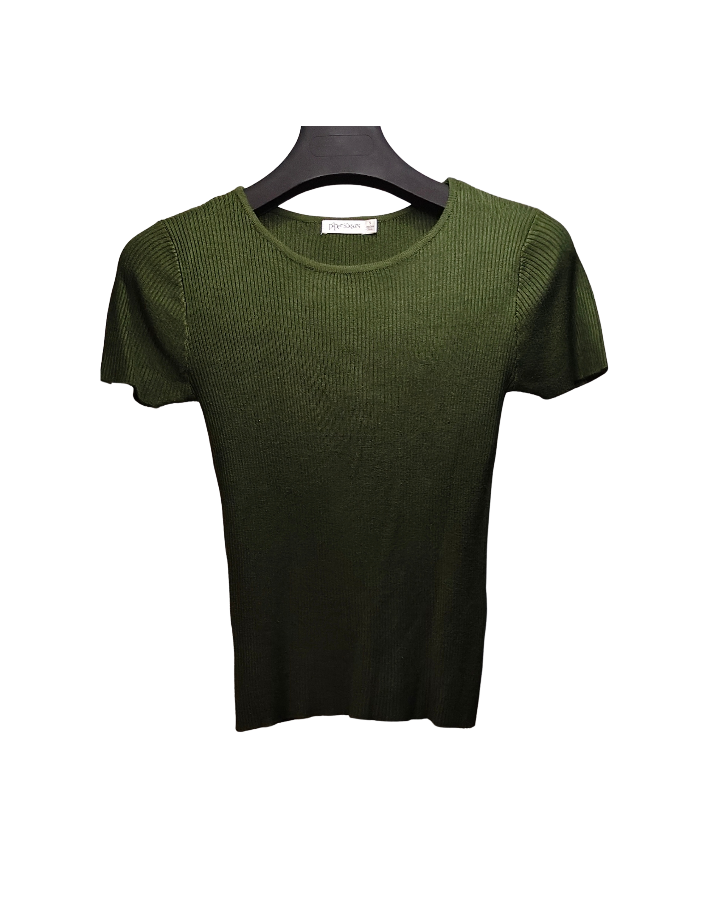 Olive Green Ribbed Short Sleeve