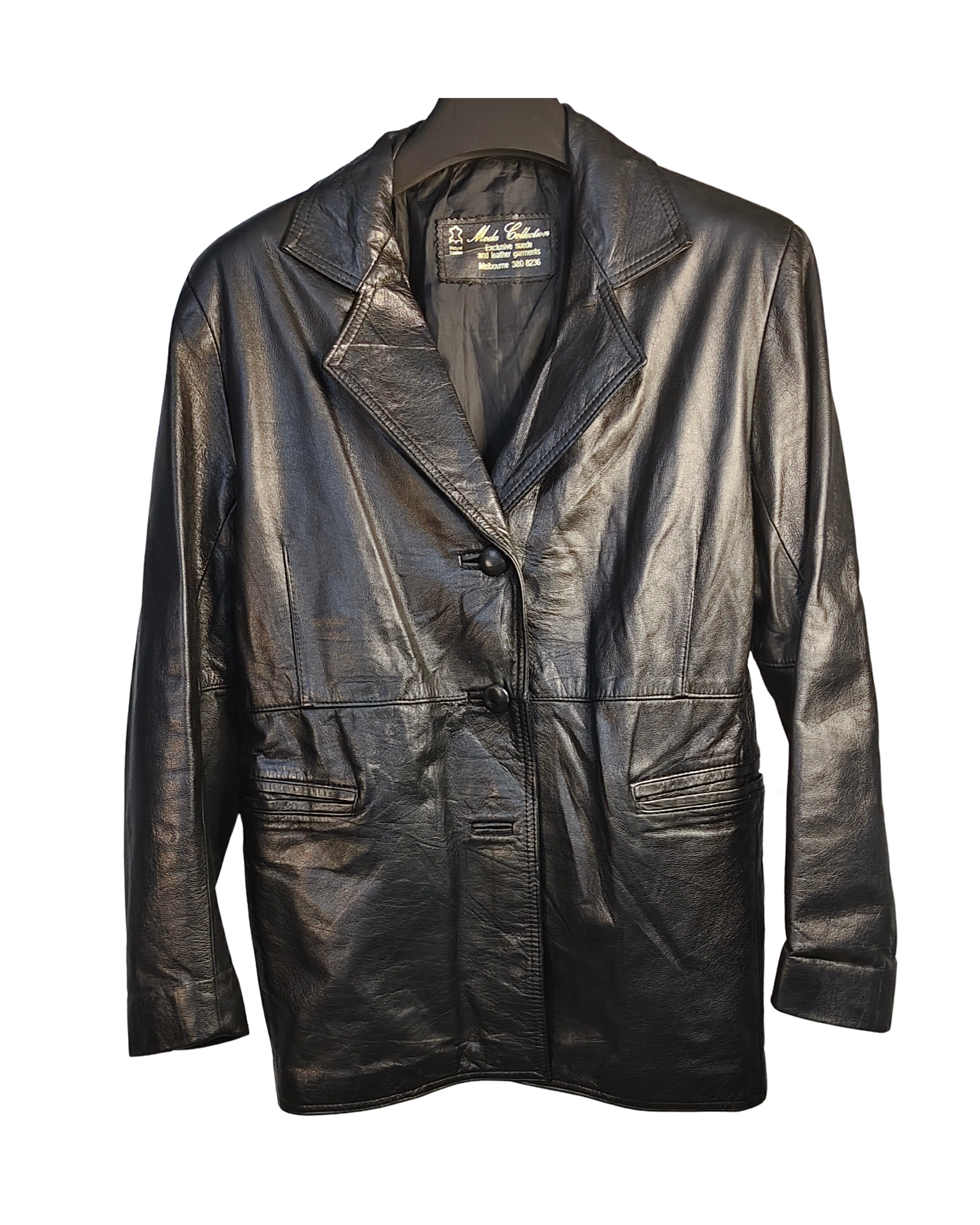 Black Genuine Leather Longline Blazer Jacket