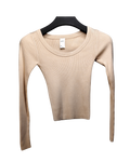 Beige Long Sleeve Ribbed Top
