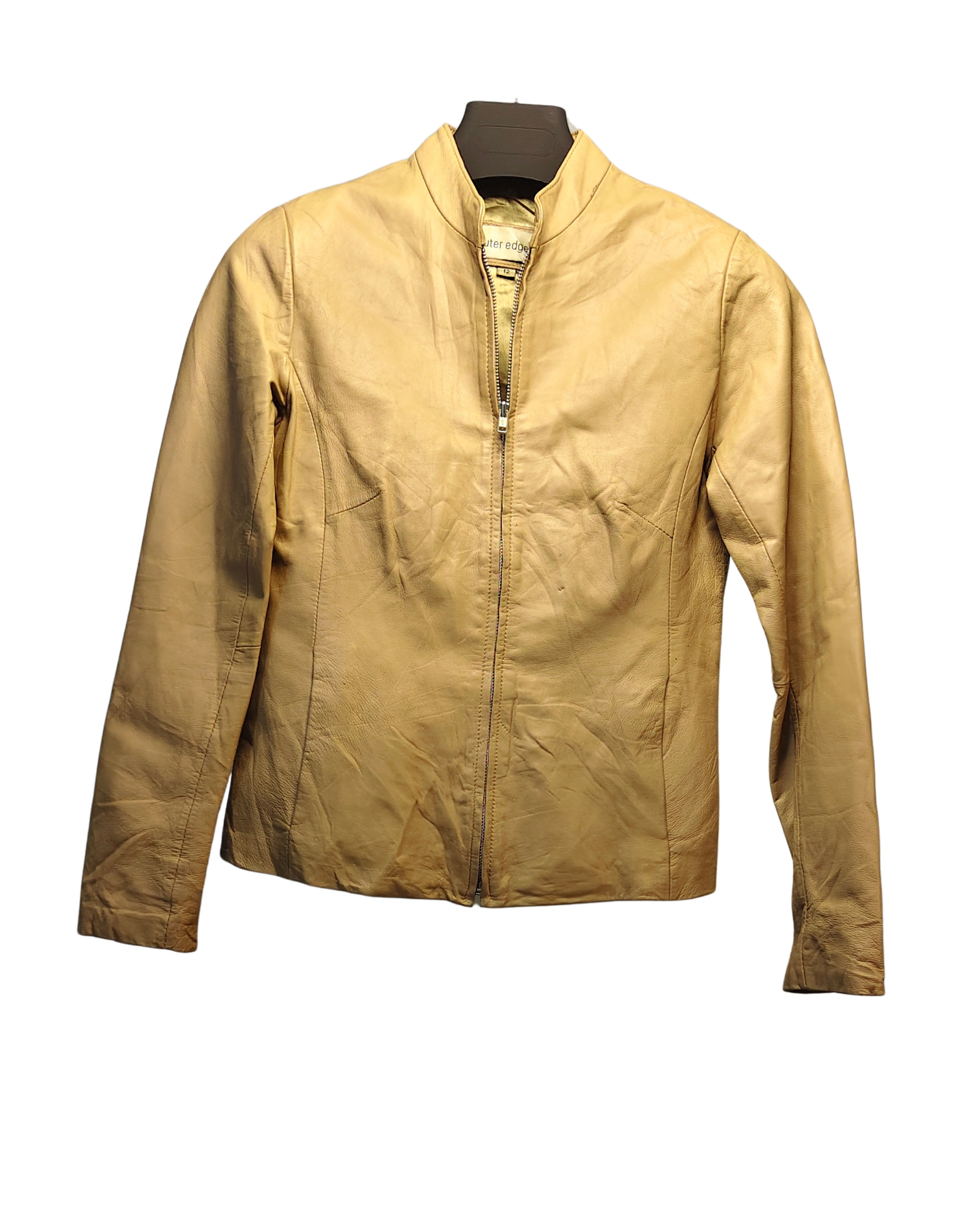 Beige Genuine Leather Zip-Up Jacket