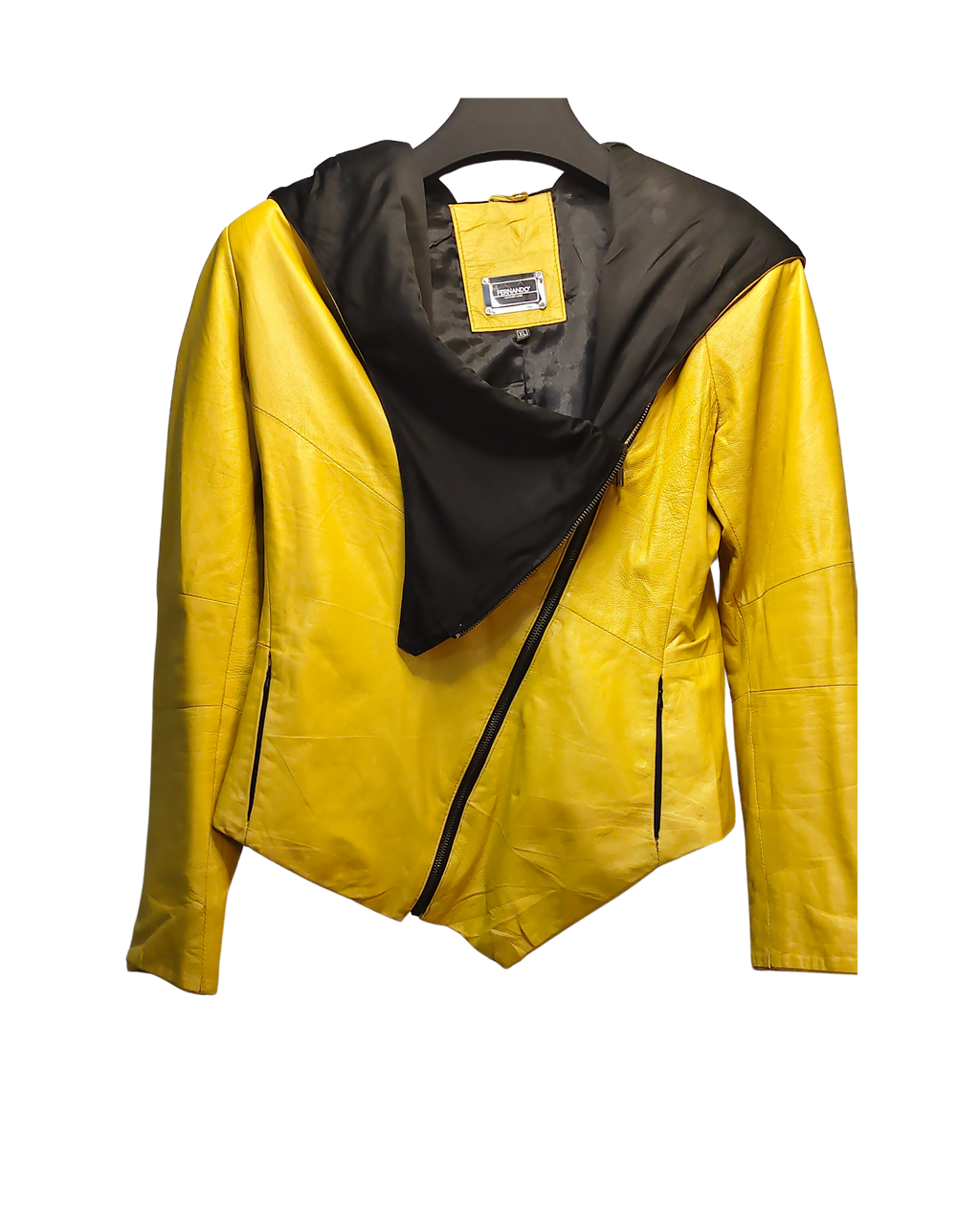 Mustard Yellow Genuine Leather Asymmetrical Jacket