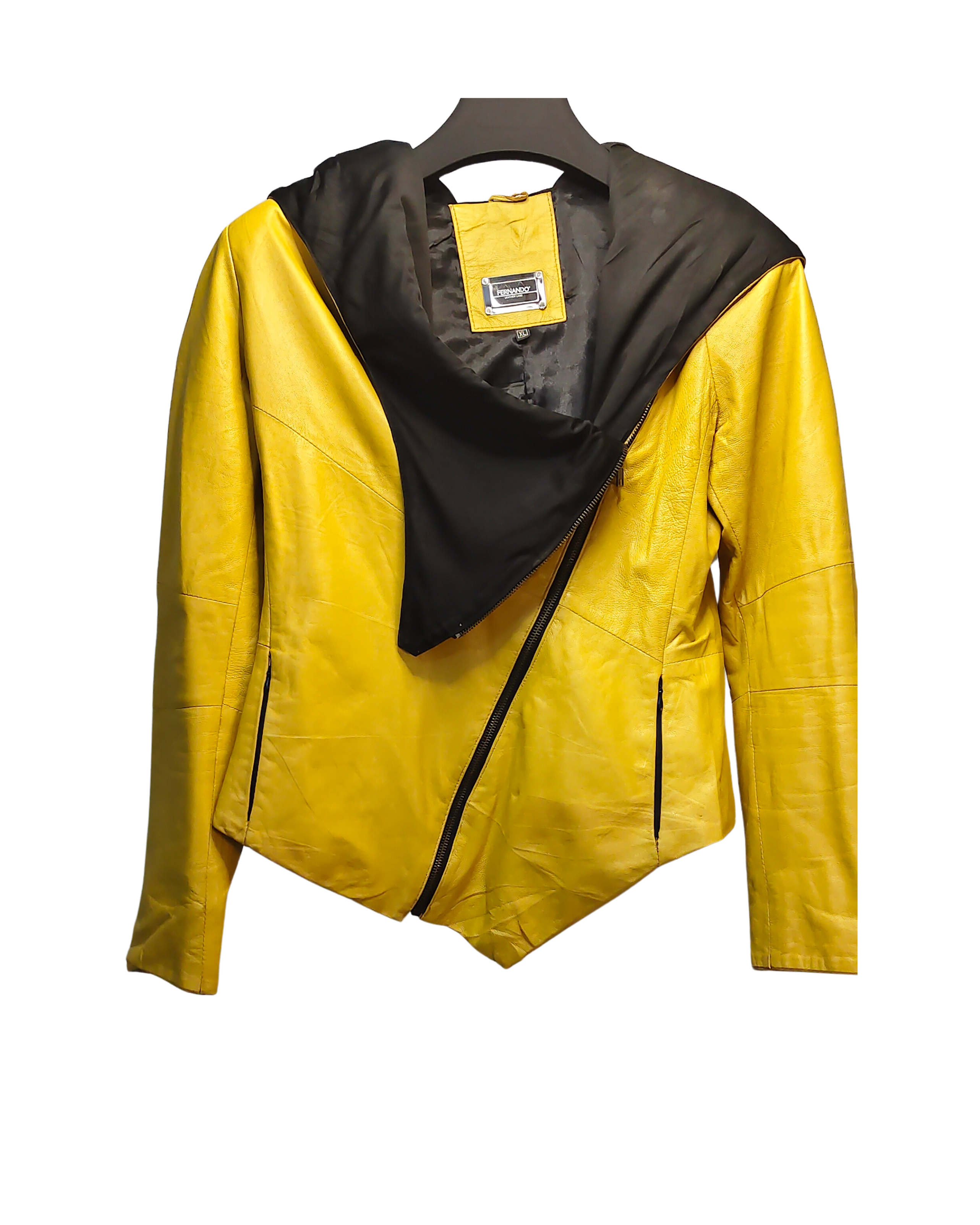 Mustard Yellow Genuine Leather Asymmetrical Jacket