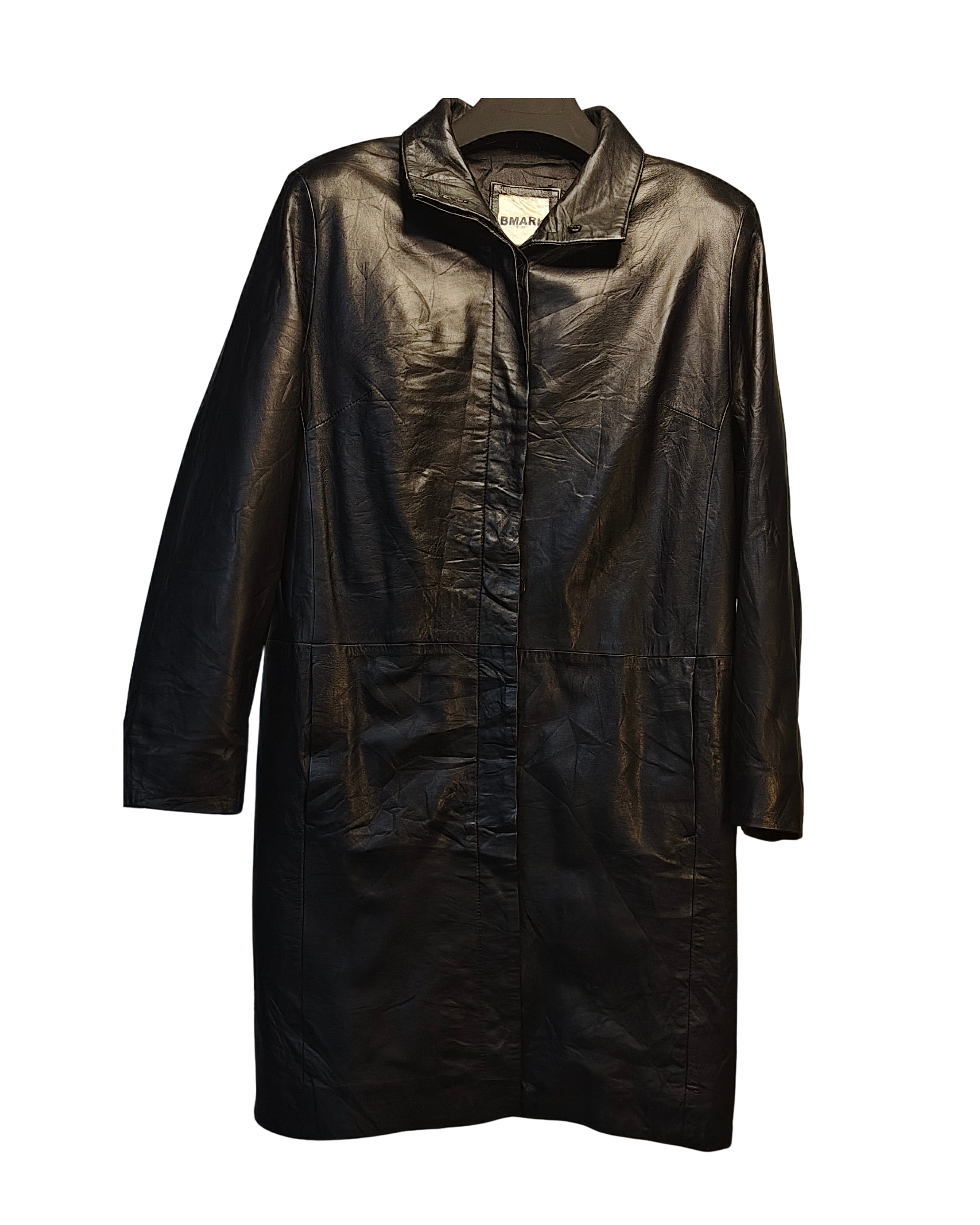 Classic Black Genuine Leather Long Coat