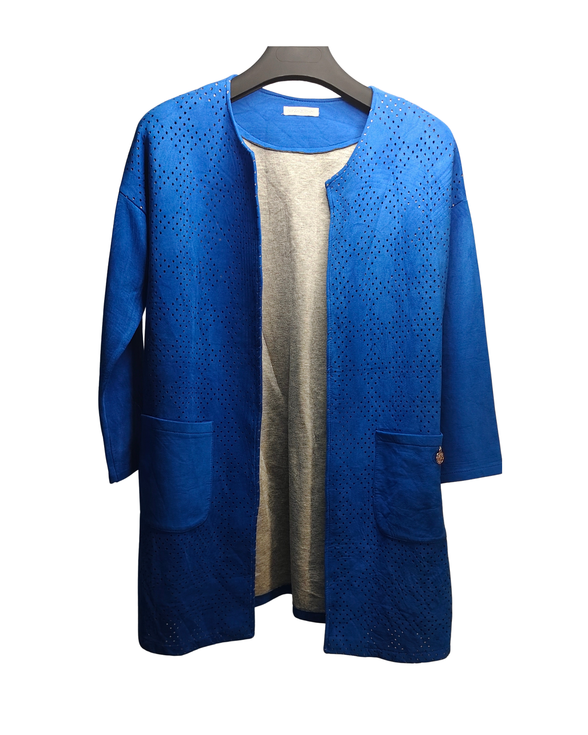Blue Perforated Open-Front Jacket