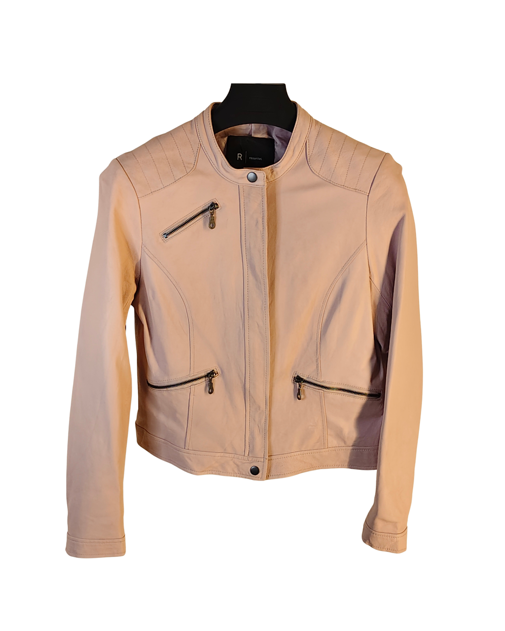 Blush Pink Quilted Cafe Racer Genuine Leather Jacket