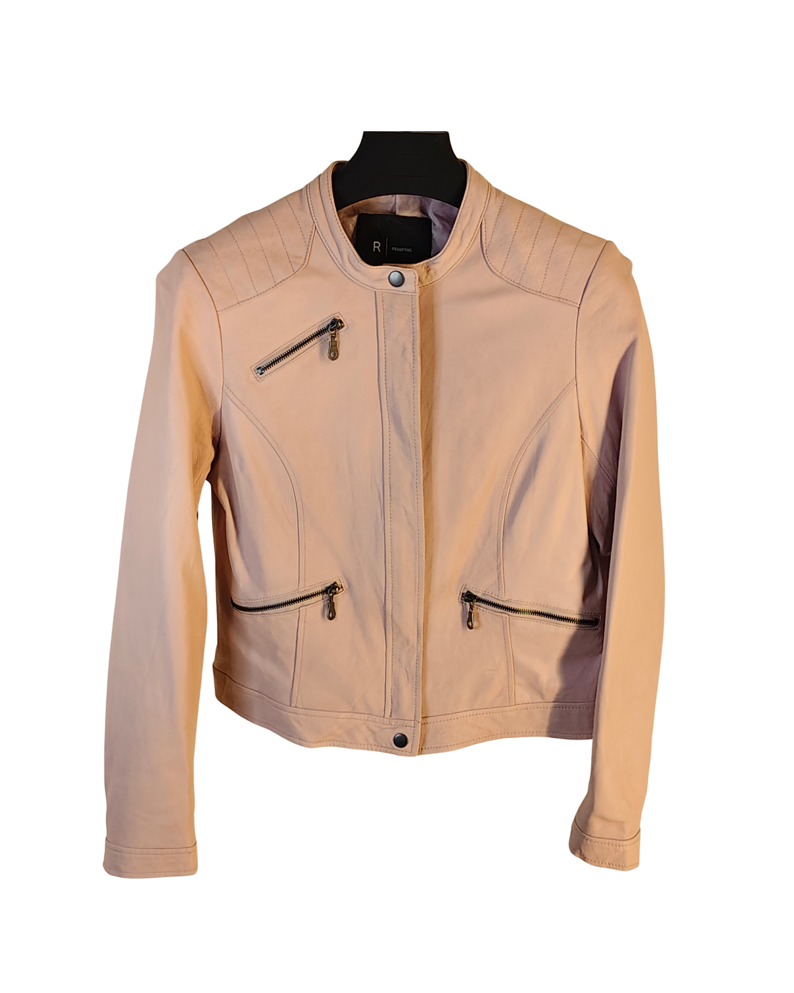 Blush Pink Quilted Cafe Racer Genuine Leather Jacket