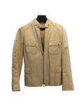 Classic Beige Genuine Leather Zip-Up Jacket