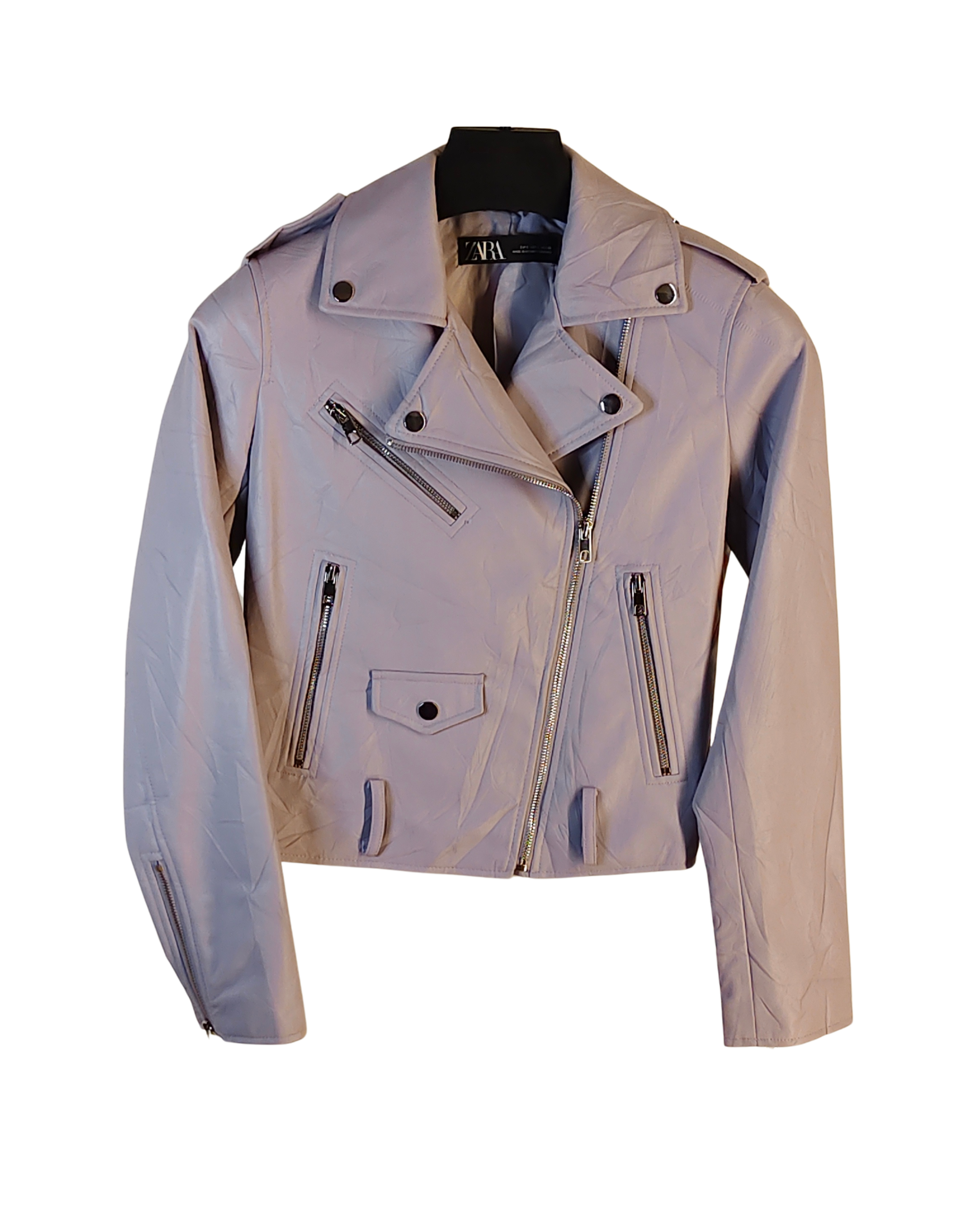 Zara Women’s Pastel Lavender Faux Leather Biker Jacket