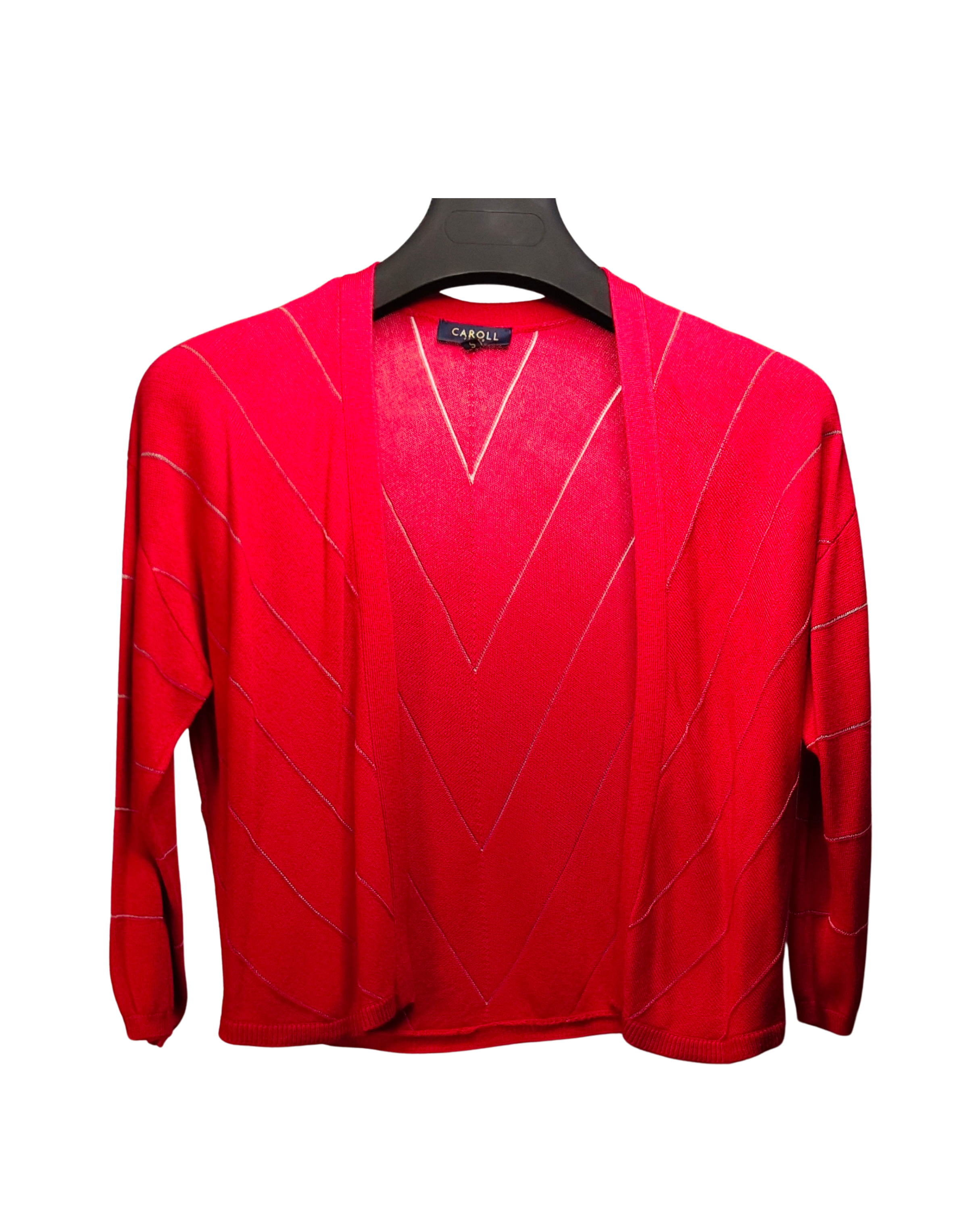 Caroll Red Open-Front Chevron Cardigan