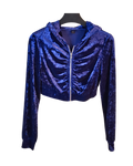 Electric Blue Velvet Cropped Hoodie