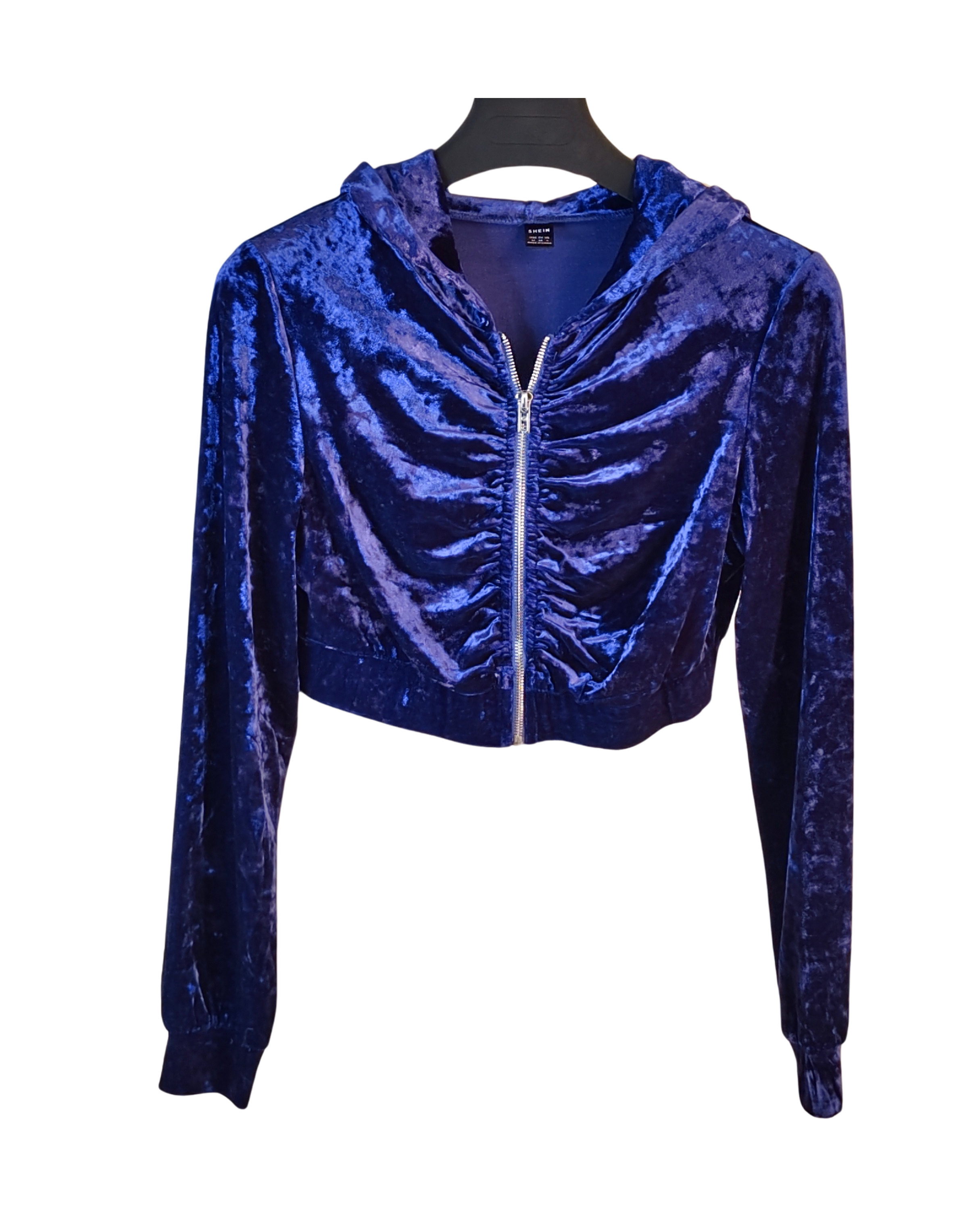 Electric Blue Velvet Cropped Hoodie