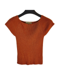 Rust Orange Ribbed Cap-Sleeve Top