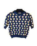 Blue Heart-Patterned Knit Sweater