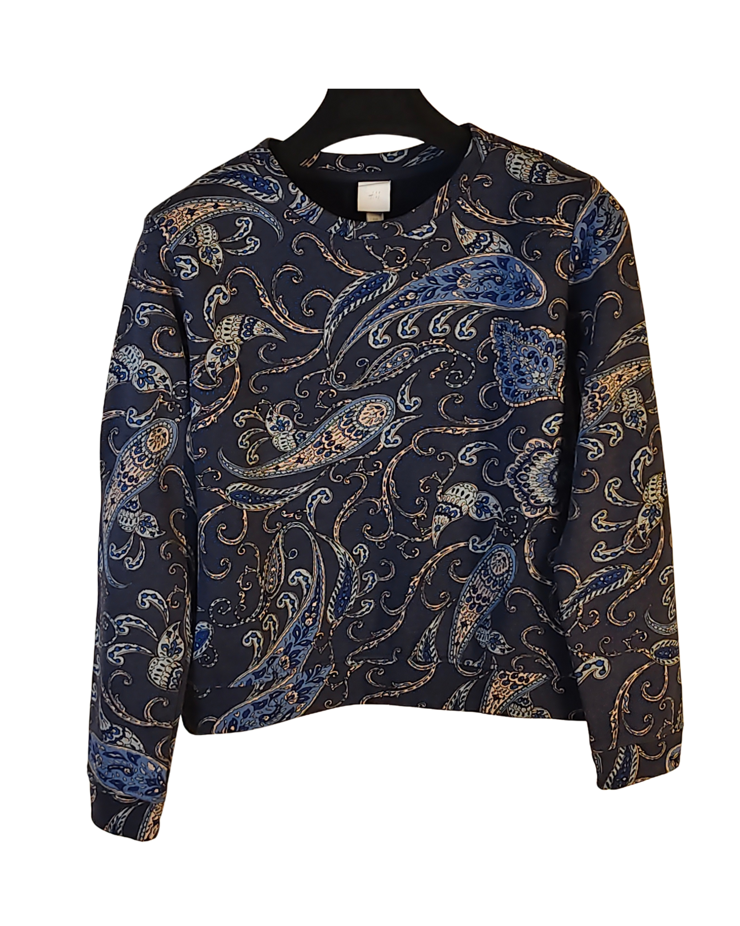 H&M Navy Blue Paisley Patterned Crewneck Sweatshirt