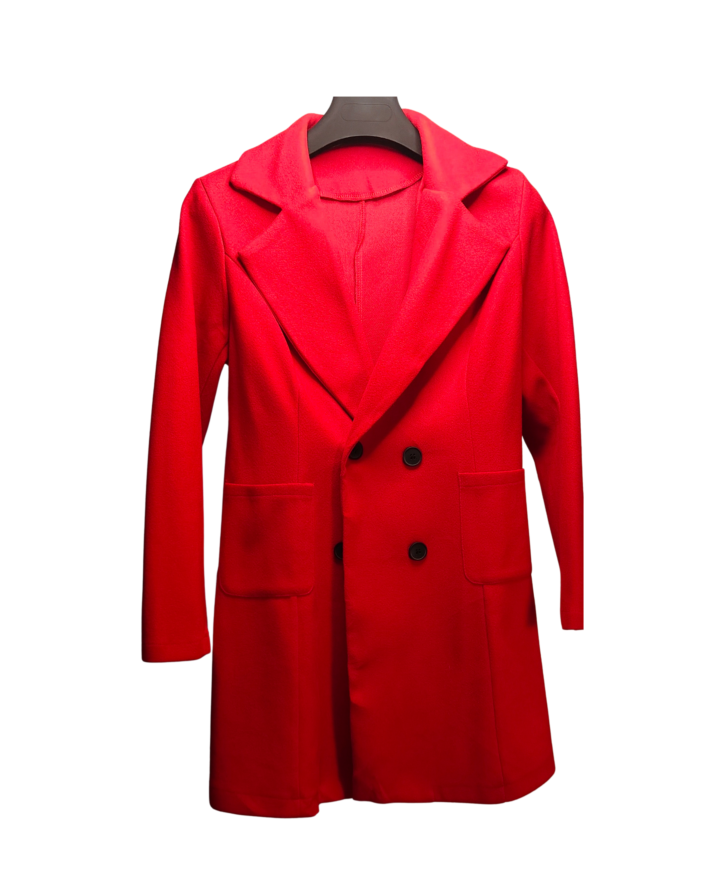 Red Double-Breasted Wool-Blend Coat