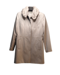 Cream Wool-Blend Coat with Faux Fur Collar