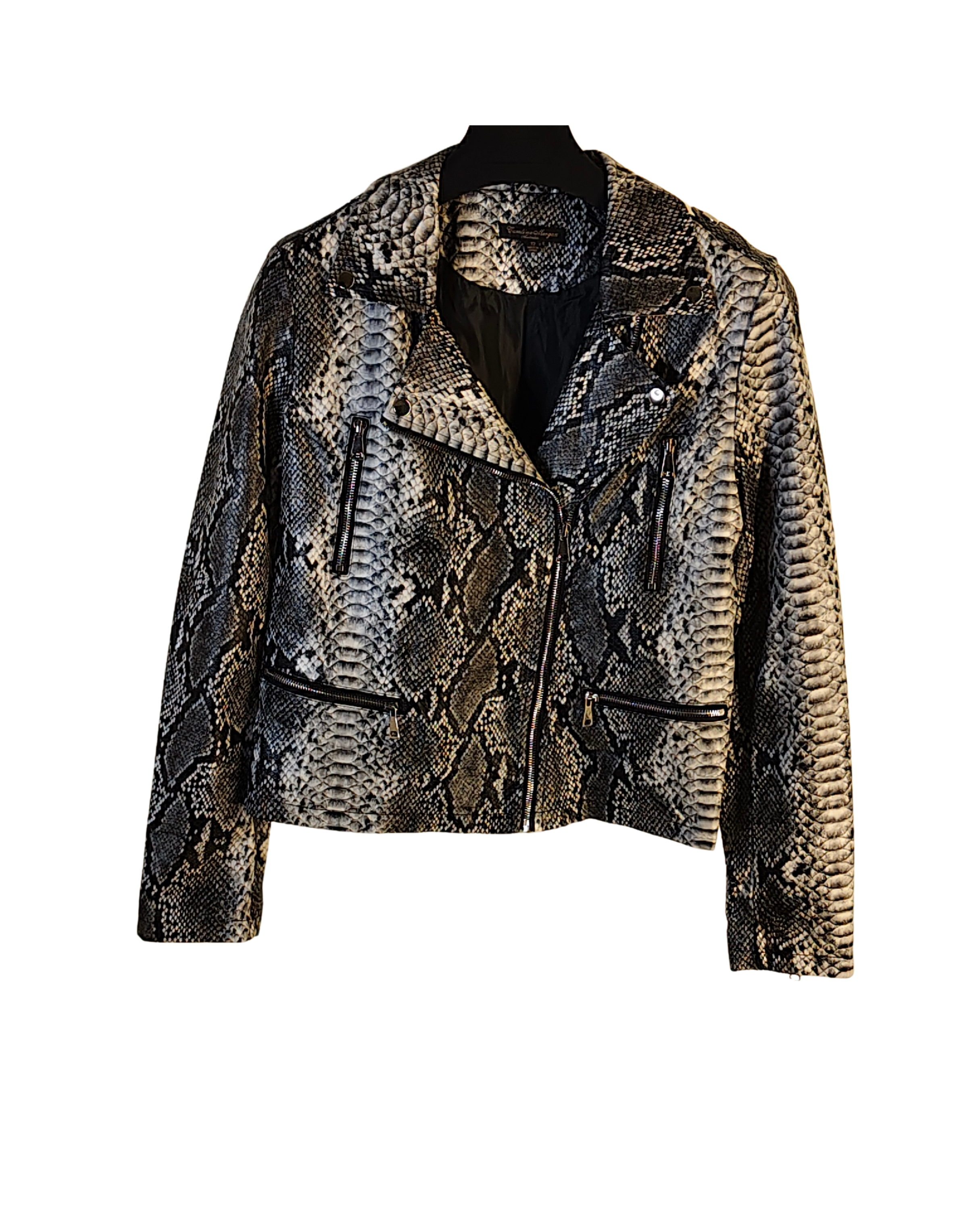 Monochrome Snakeskin Print Vegan Leather Jacket