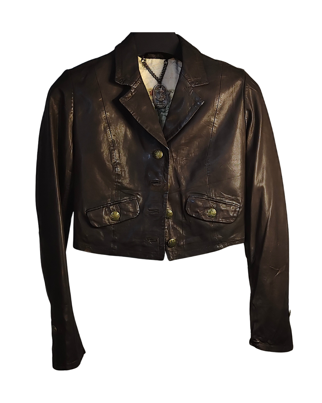 Vintage-Style Cropped Genuine Leather Blazer