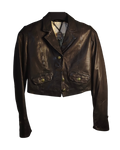 Vintage-Style Cropped Genuine Leather Blazer