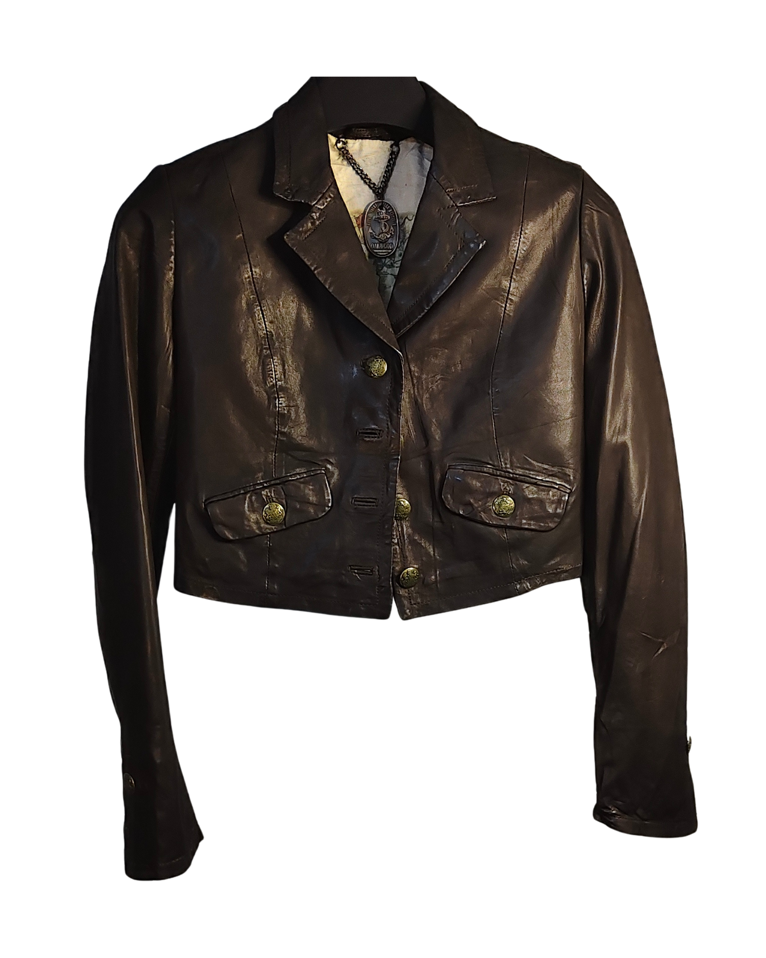 Vintage-Style Cropped Genuine Leather Blazer