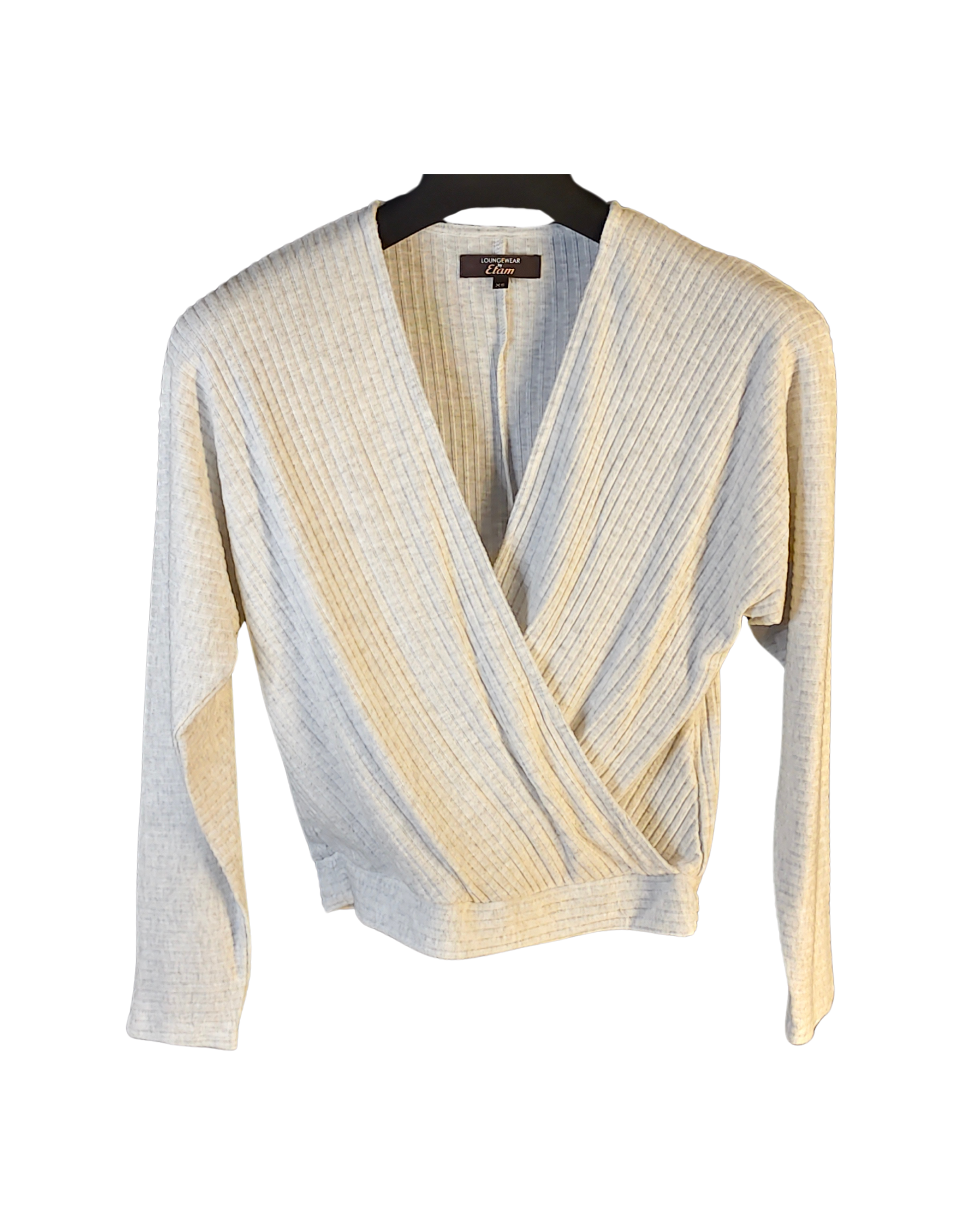 Etam Light Gray Ribbed Wrap-Front Top