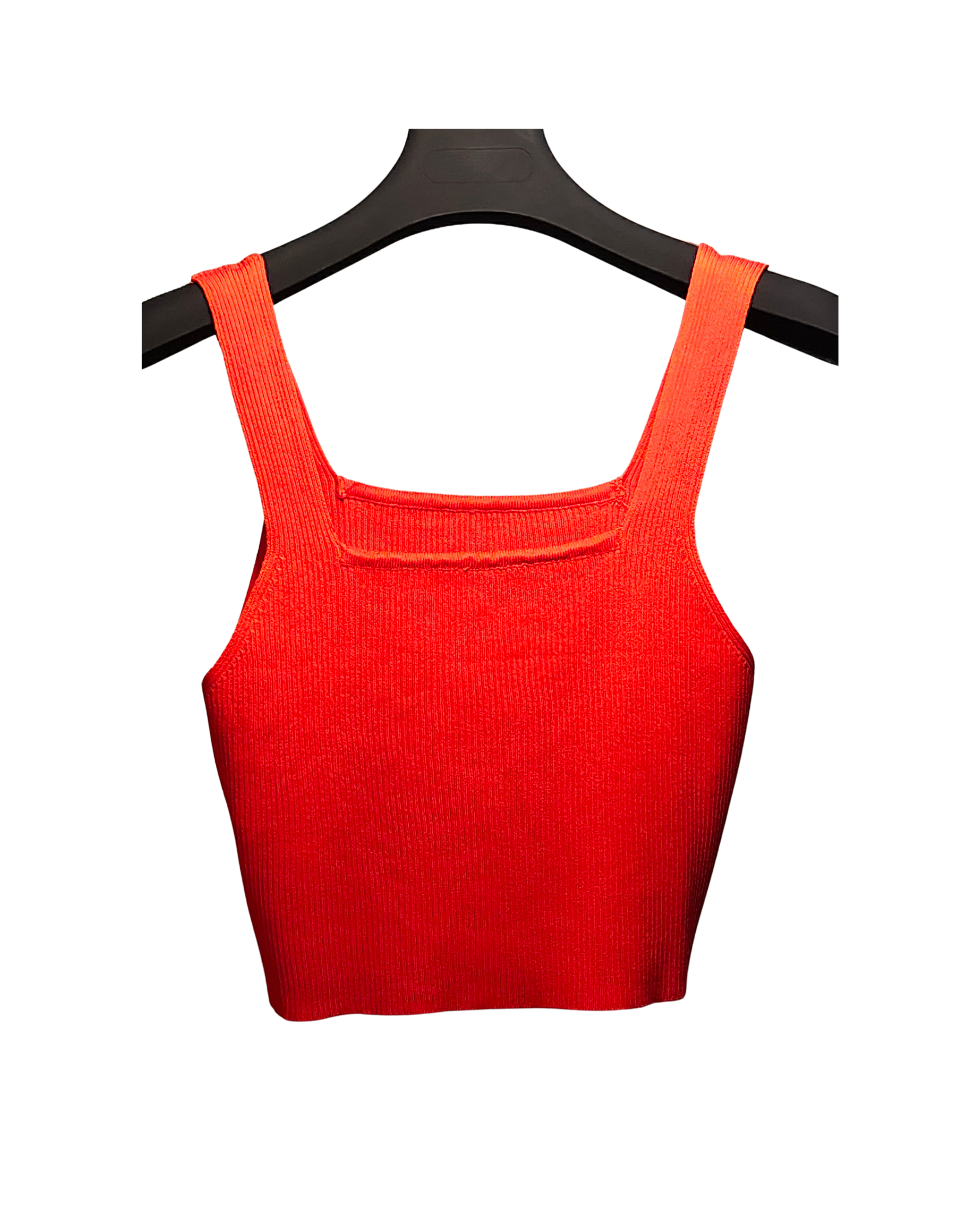 Bright Orange Square-Neck Ribbed Crop Top
