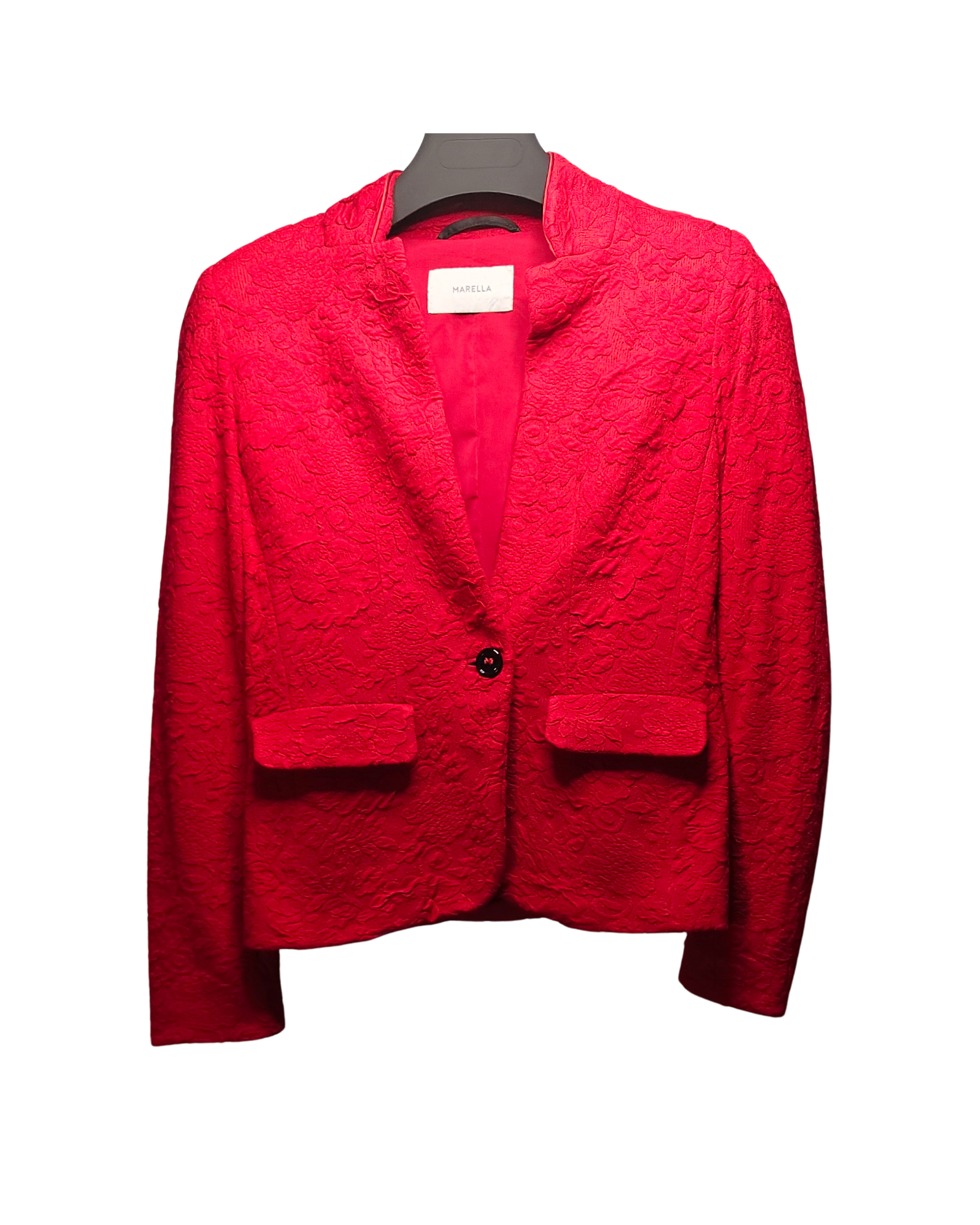 Red Textured Jacquard Blazer
