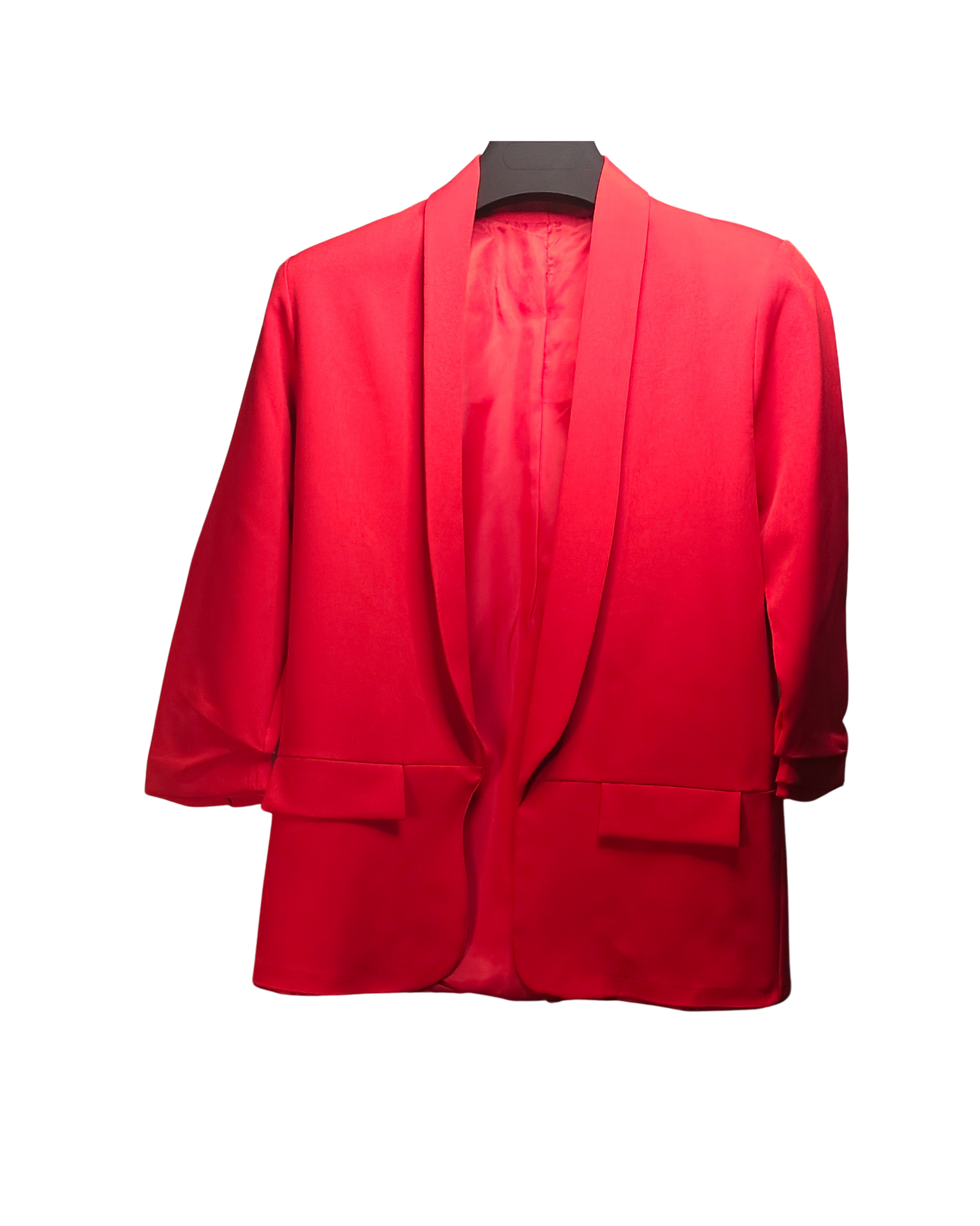 Vibrant Red Shawl Collar Open-Front Blazer