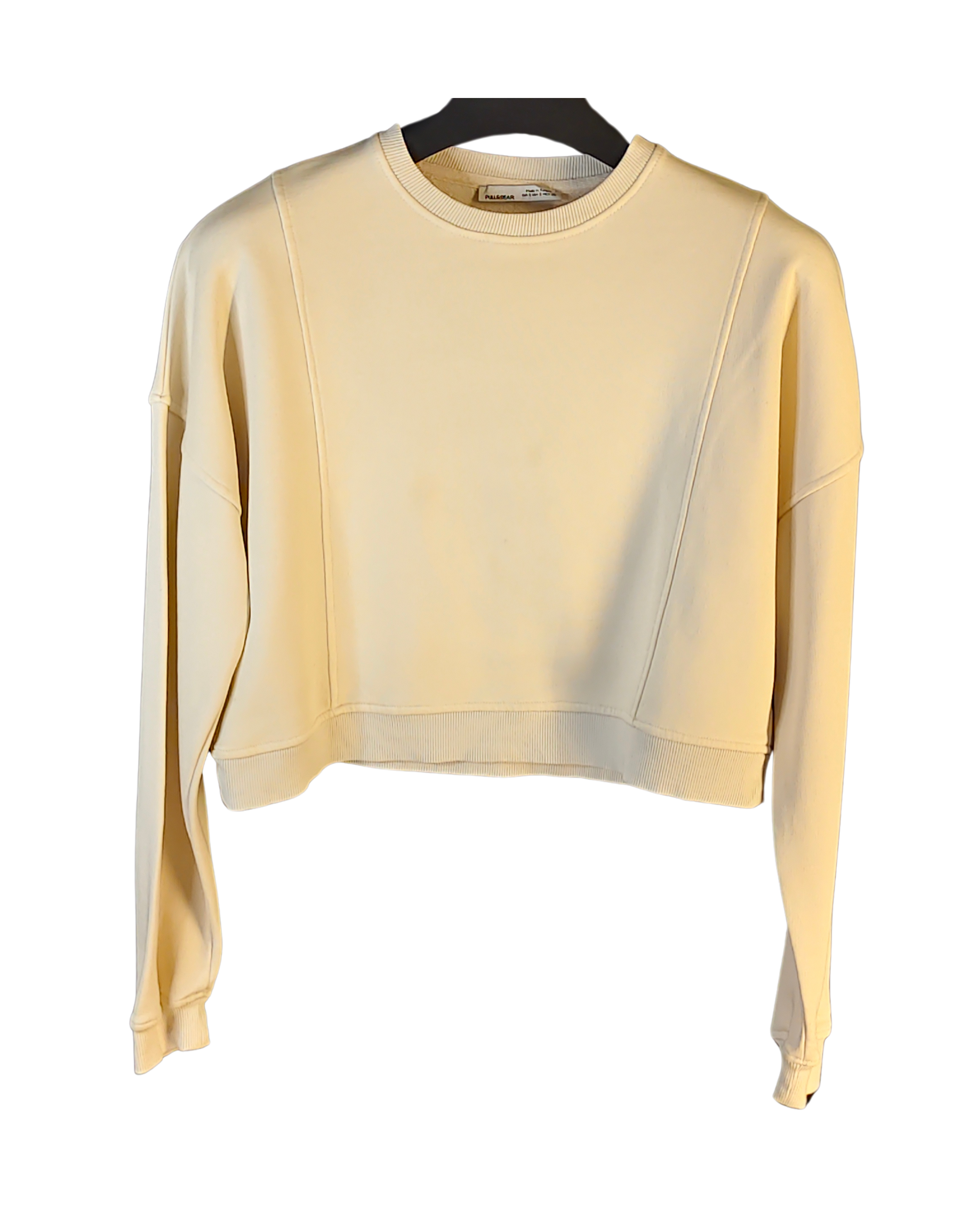 Pull&Bear Cream Cropped Sweatshirt with Seam Detail