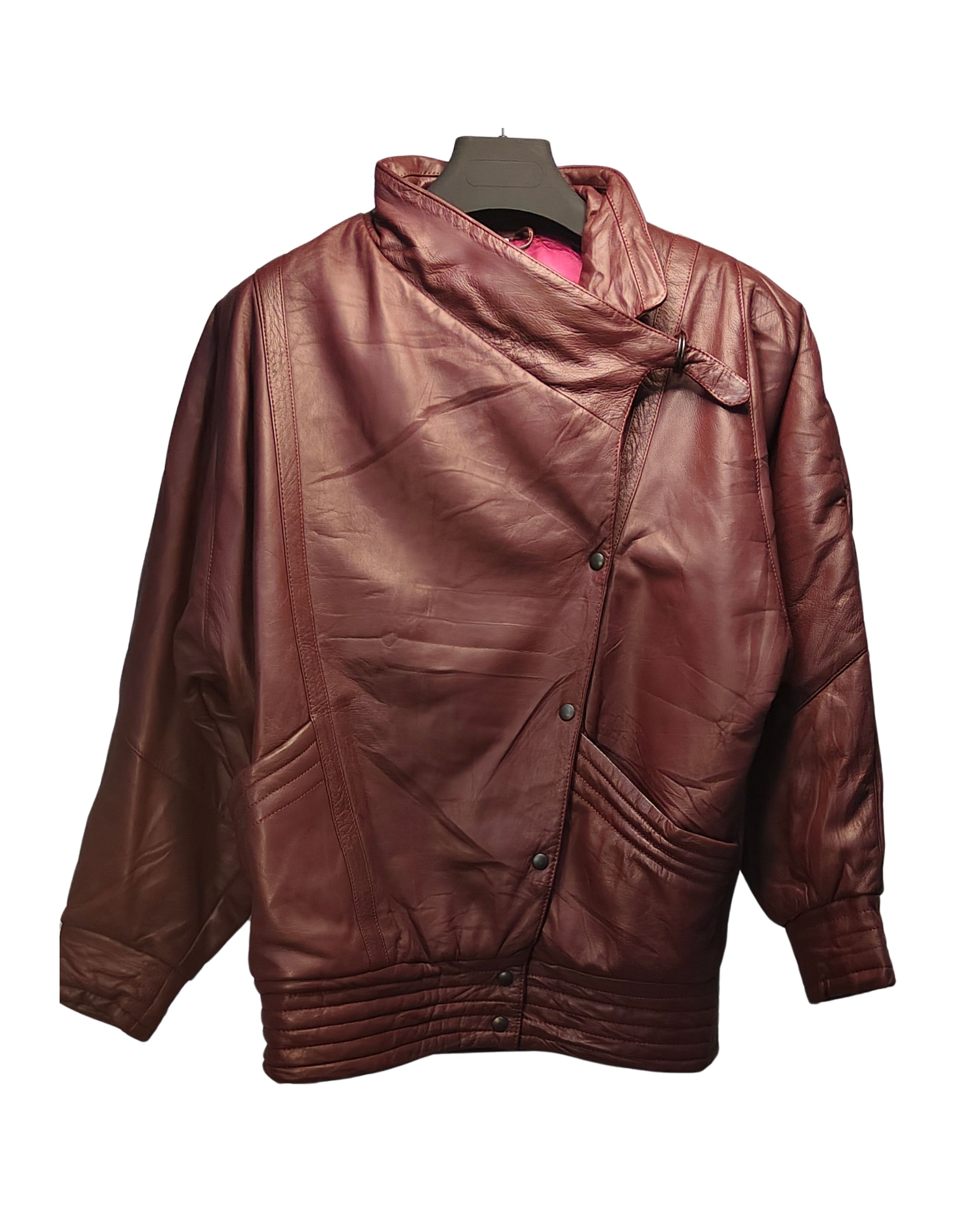Reddish Brown Asymmetrical Genuine Leather Jacket