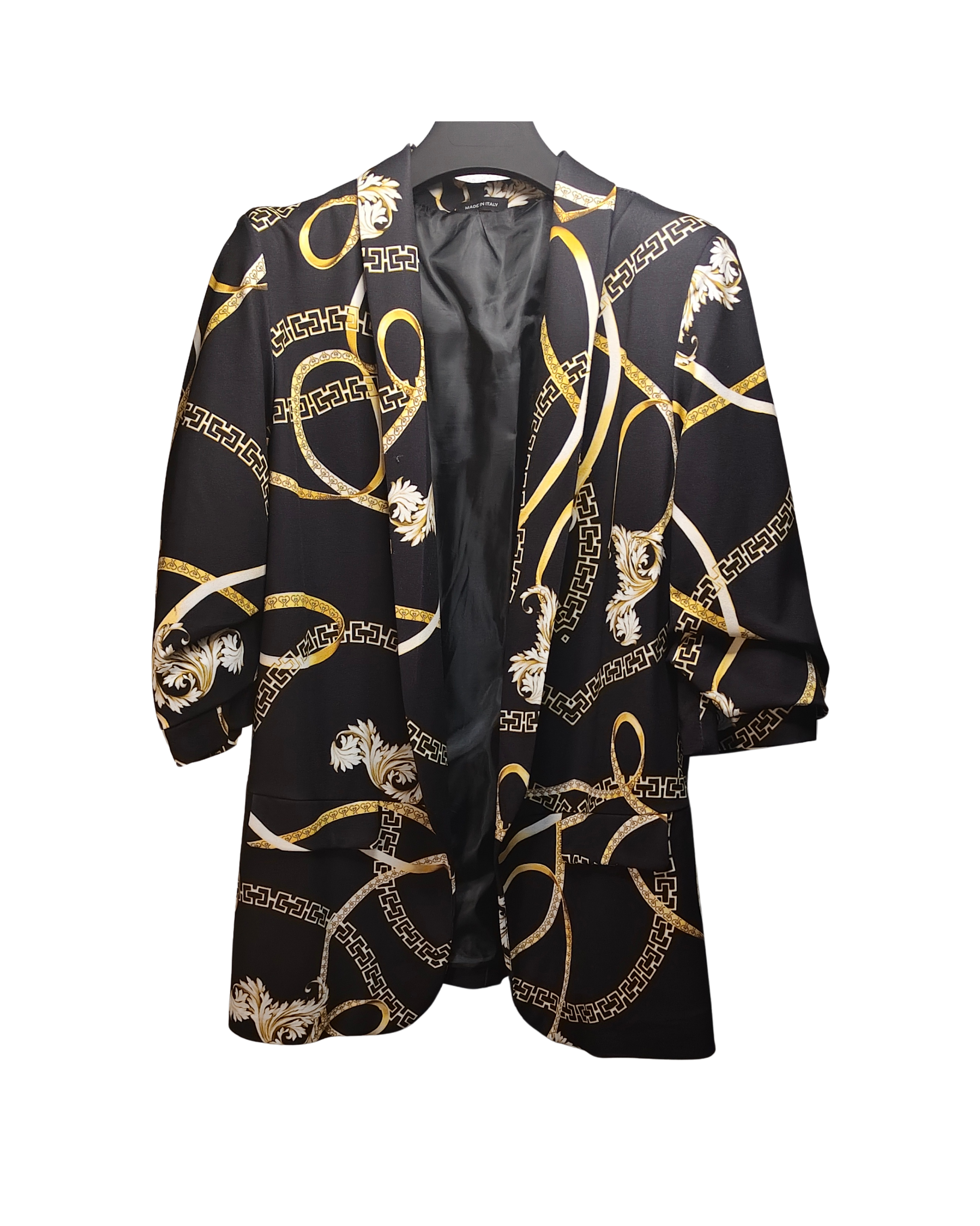 Black and Gold Baroque Chain Print Kimono Blazer