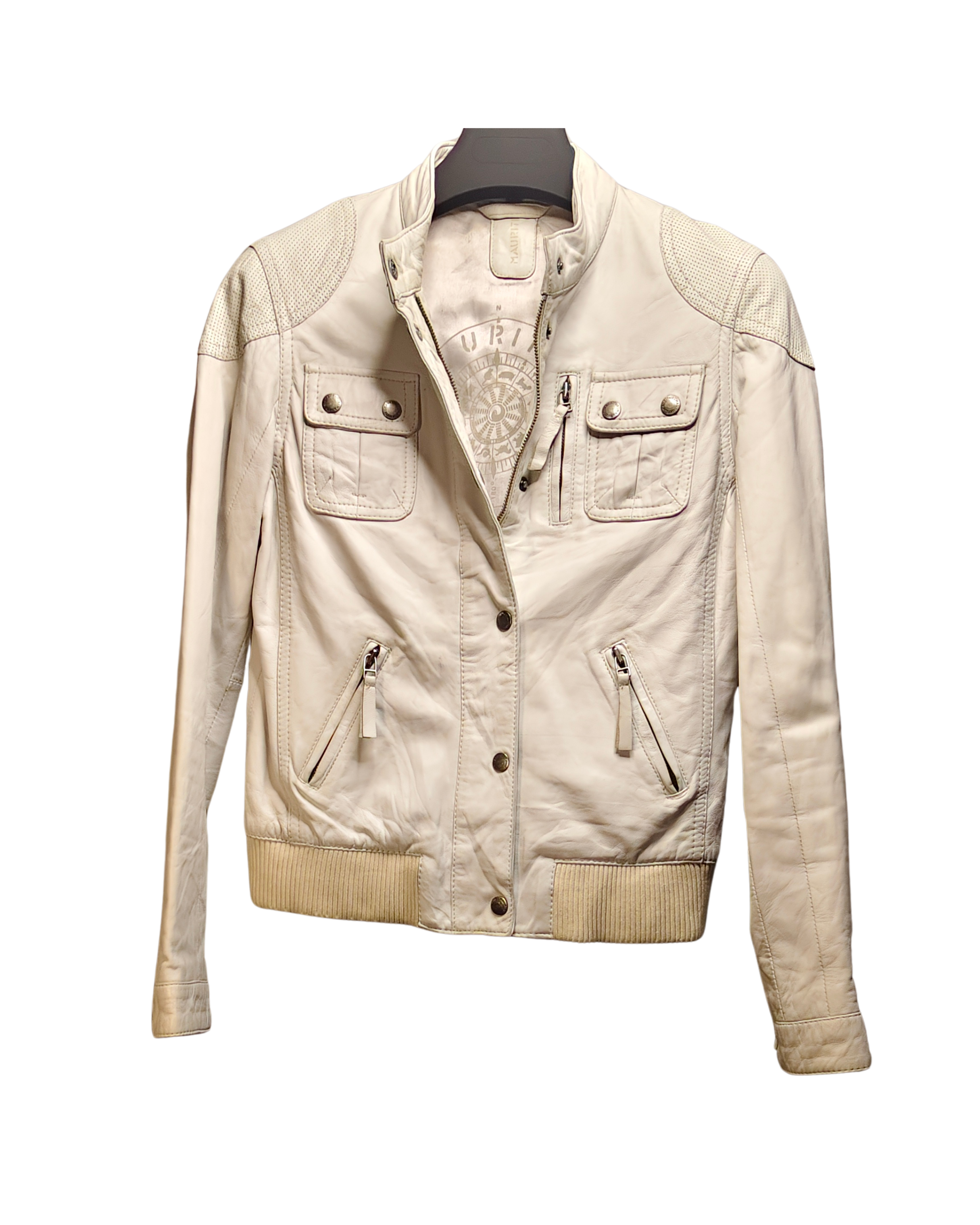 Classic Off-White Genuine Leather Jacket