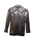 Sleek Black Leather Button-Up Trench Jacket