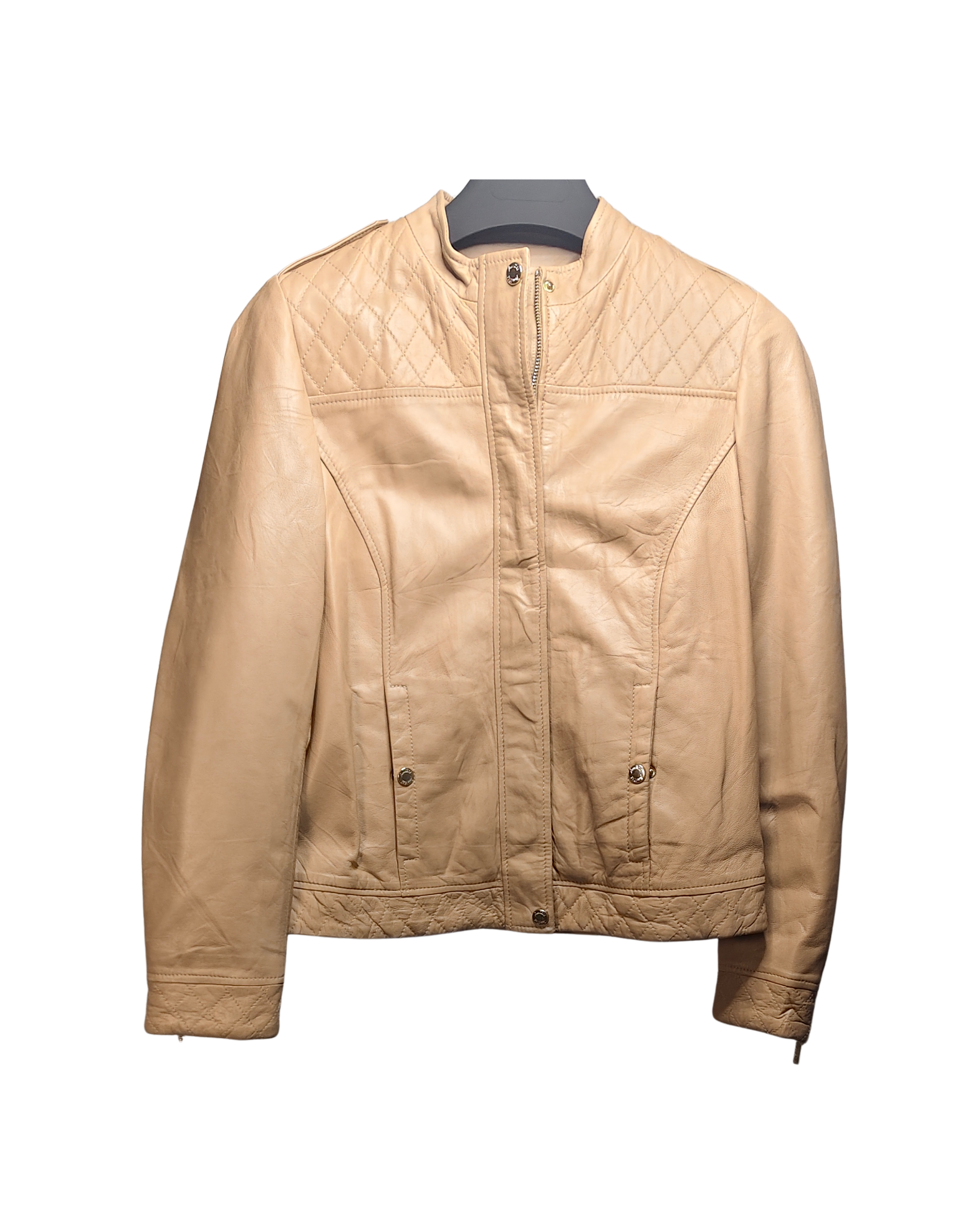 Quilted Beige Leather Moto Jacket