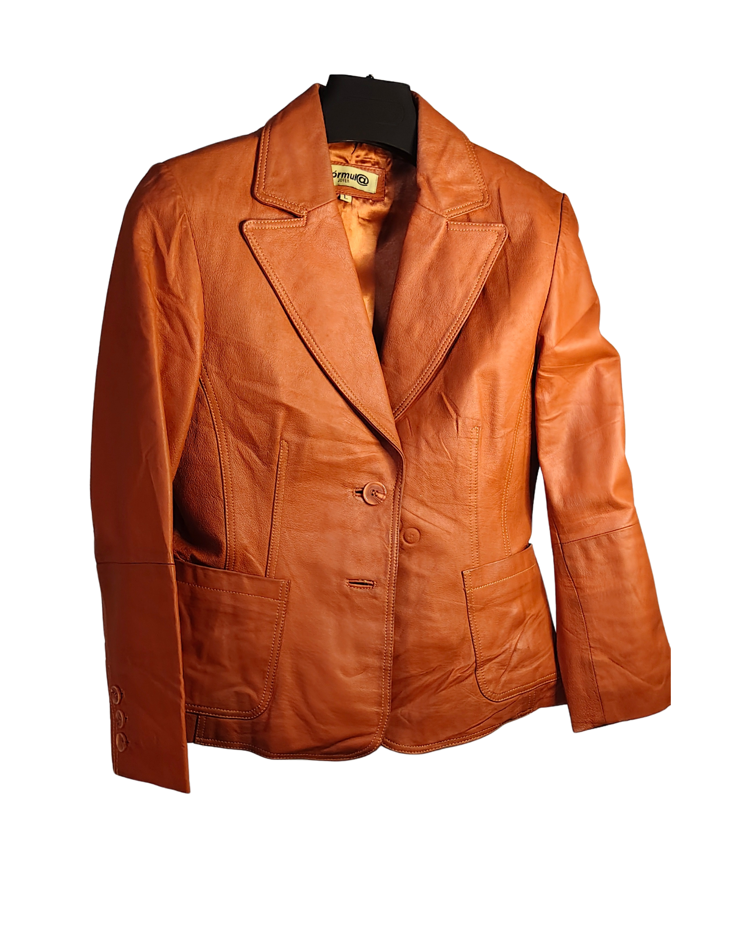 Burnished Amber Genuine Leather Tailored Blazer