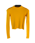 Mustard Yellow Form-Fitting Ribbed Mock Neck Top