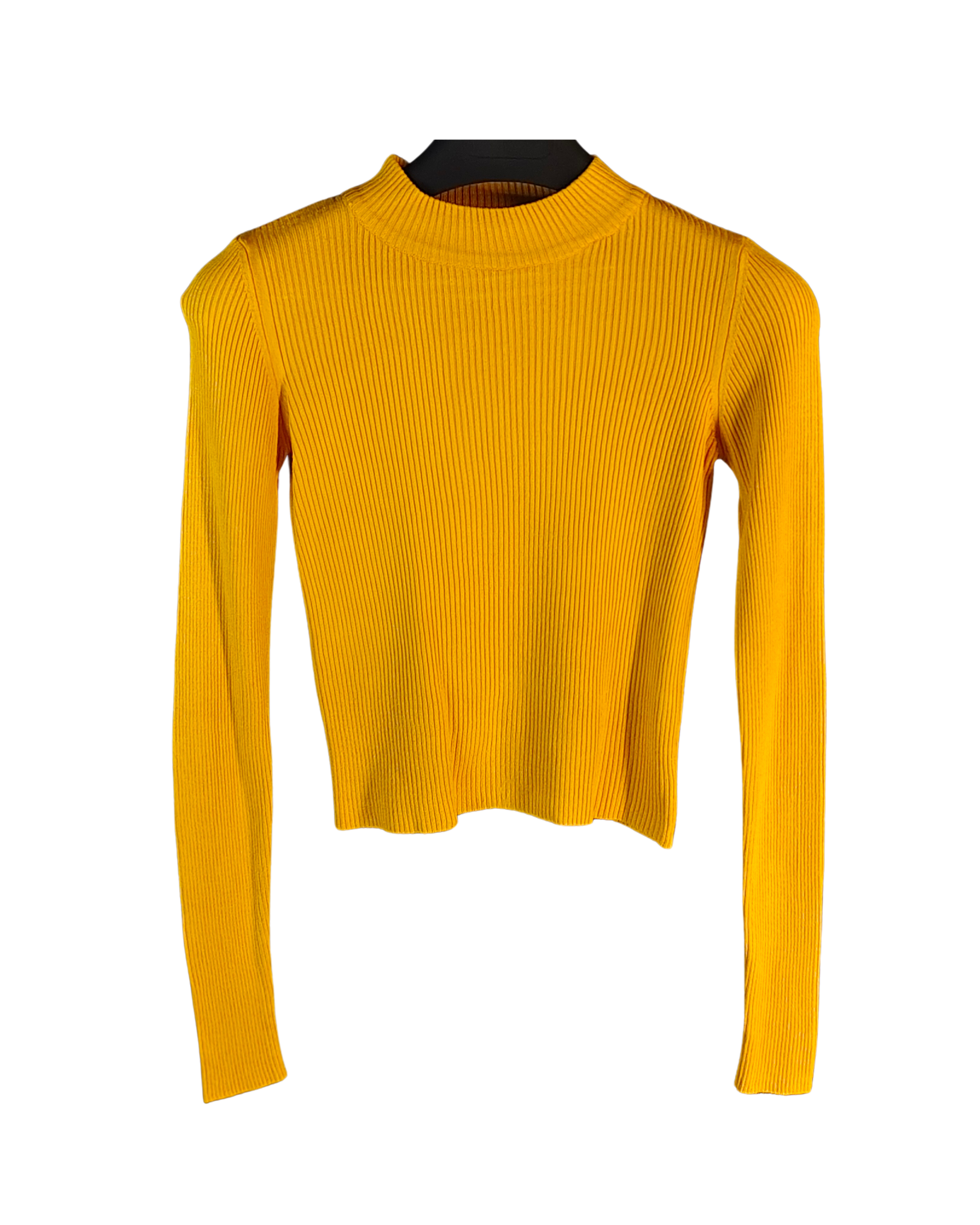 Mustard Yellow Form-Fitting Ribbed Mock Neck Top