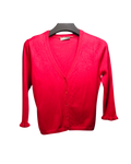 Red V-Neck Cardigan with Ruffled Cuffs