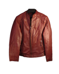 Burgundy Textured Leather Cafe Racer Jacket