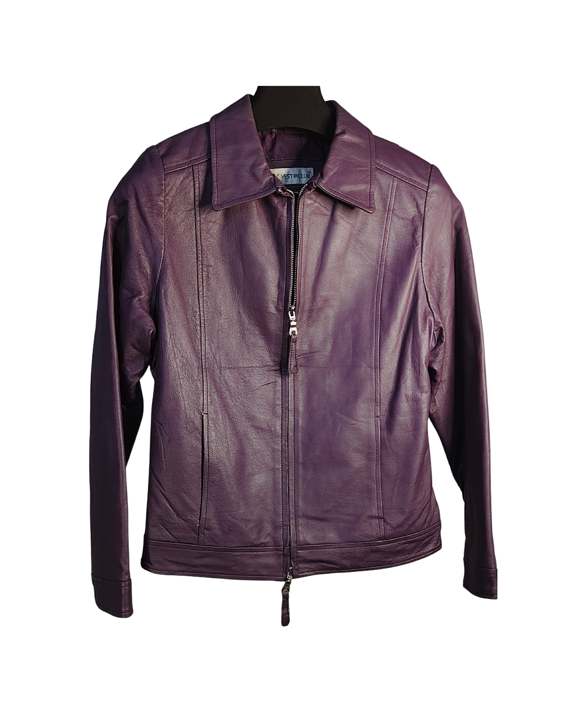 Vintage Purple Leather Zip-Up Biker Jacket