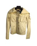 Cream Utility-Style Genuine Leather Moto Jacket