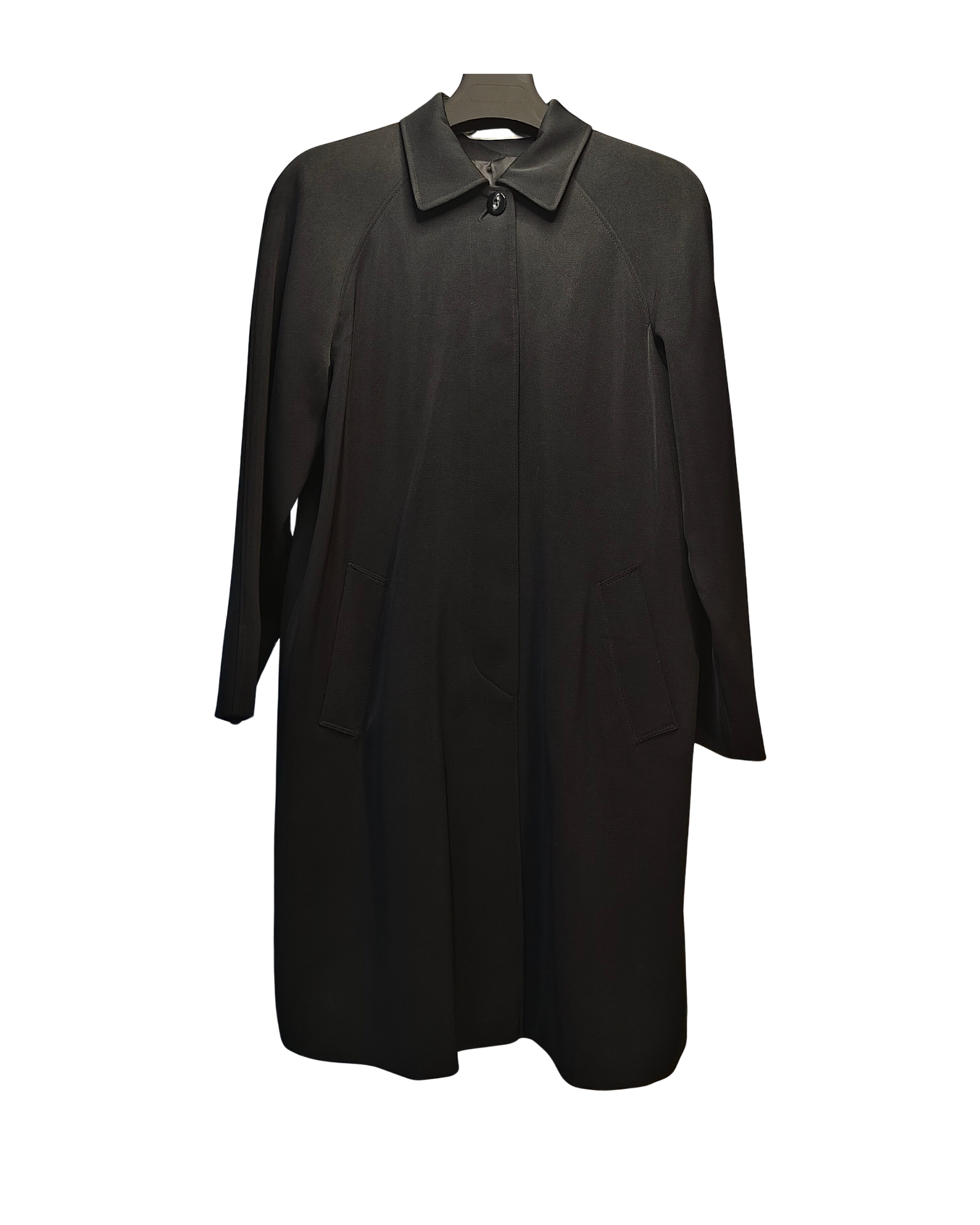 Classic Black Longline Overcoat with Raglan Sleeves
